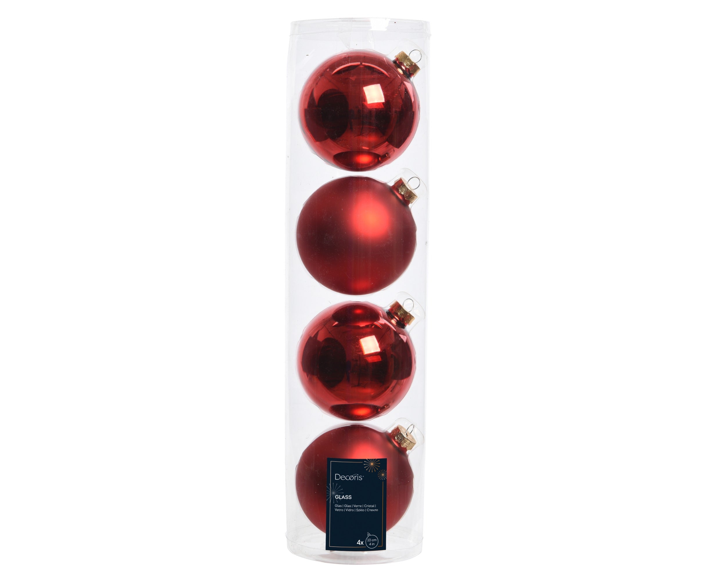 Kerstballen glas glans/mat mix 10cm - kerstrood 4st. rood