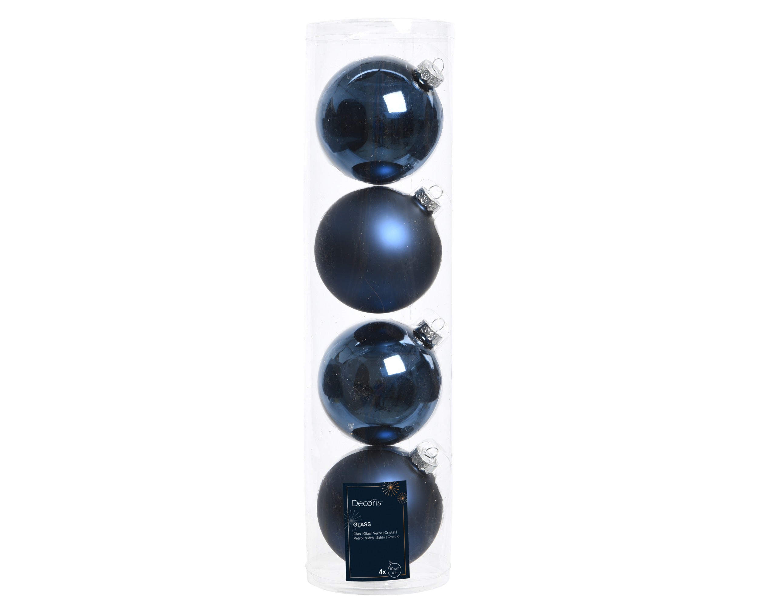 Kerstballen glas glans/mat mix 10cm - nachtblauw 4st. blauw