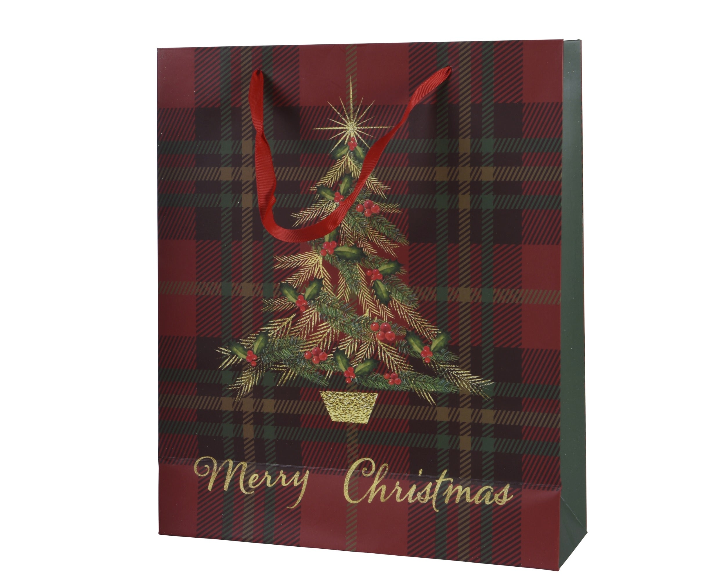 Kerst geschenktas papier 50x72cm - rood kerstboom