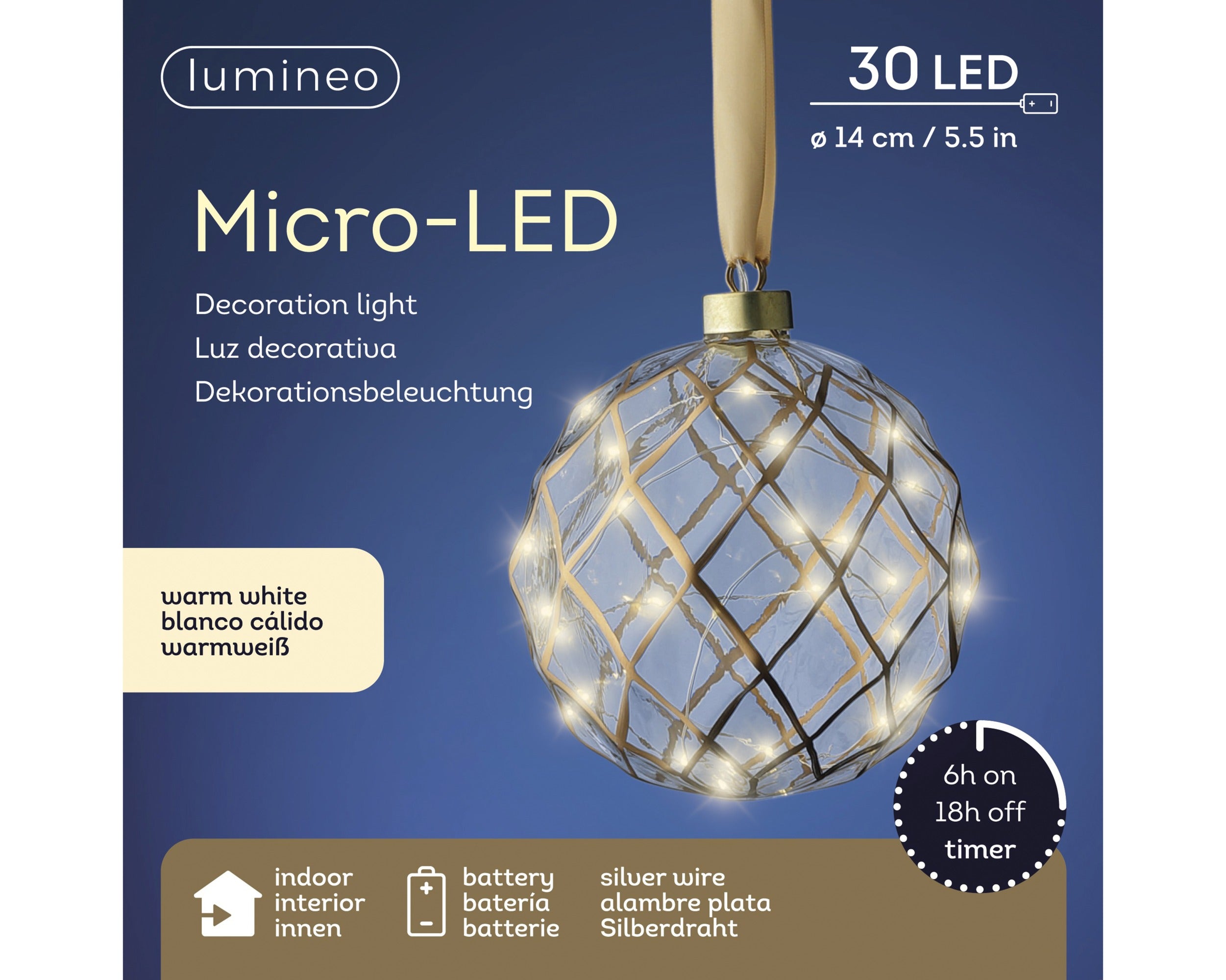 Lumineo micro LED bal binnen 14cm - warm wit