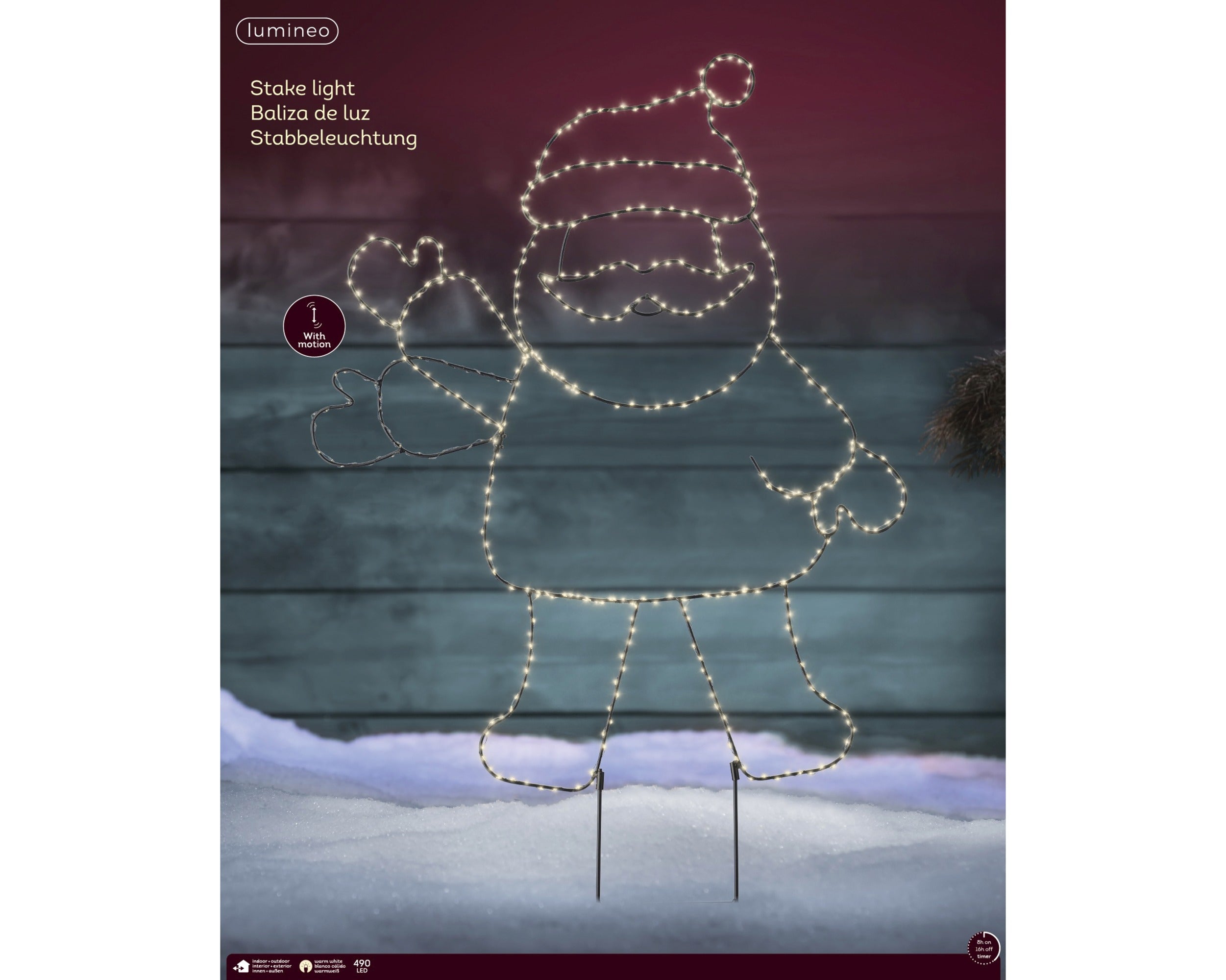 Lumineo micro LED kerstman buiten 62x77cm - zwart - warm wit - kerstverlichting