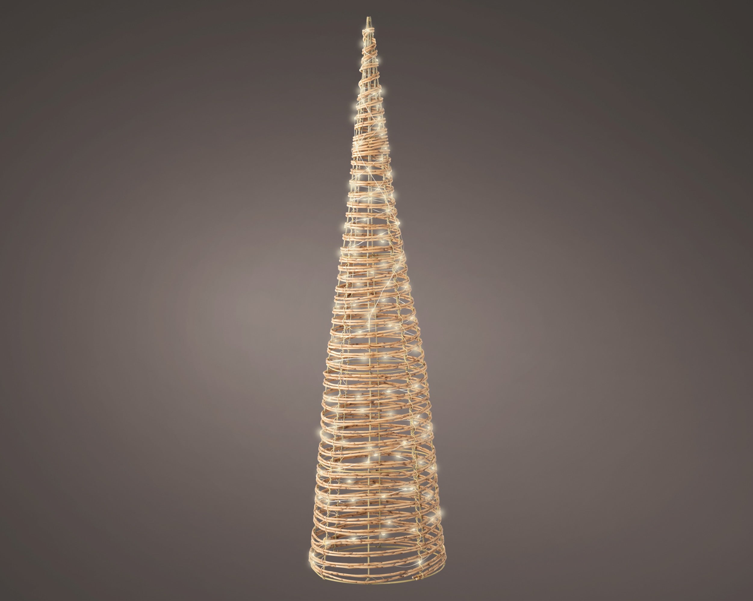 Lumineo micro LED kegel wicker buiten 18x60cm - naturel - warm wit - kerstverlichting