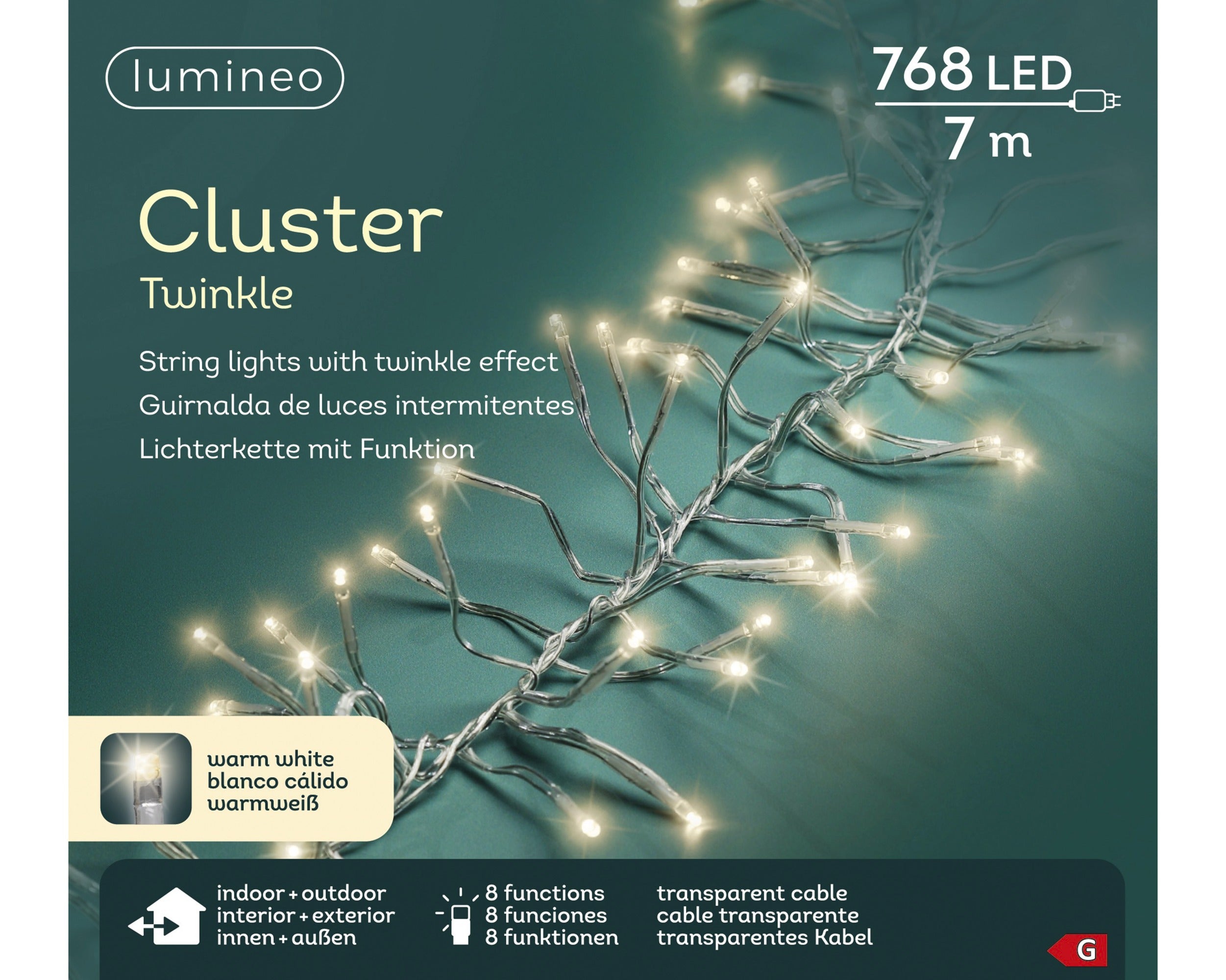 Lumineo LED cluster twinkel 700cm 768L - transparant/warm wit  - kerstverlichting