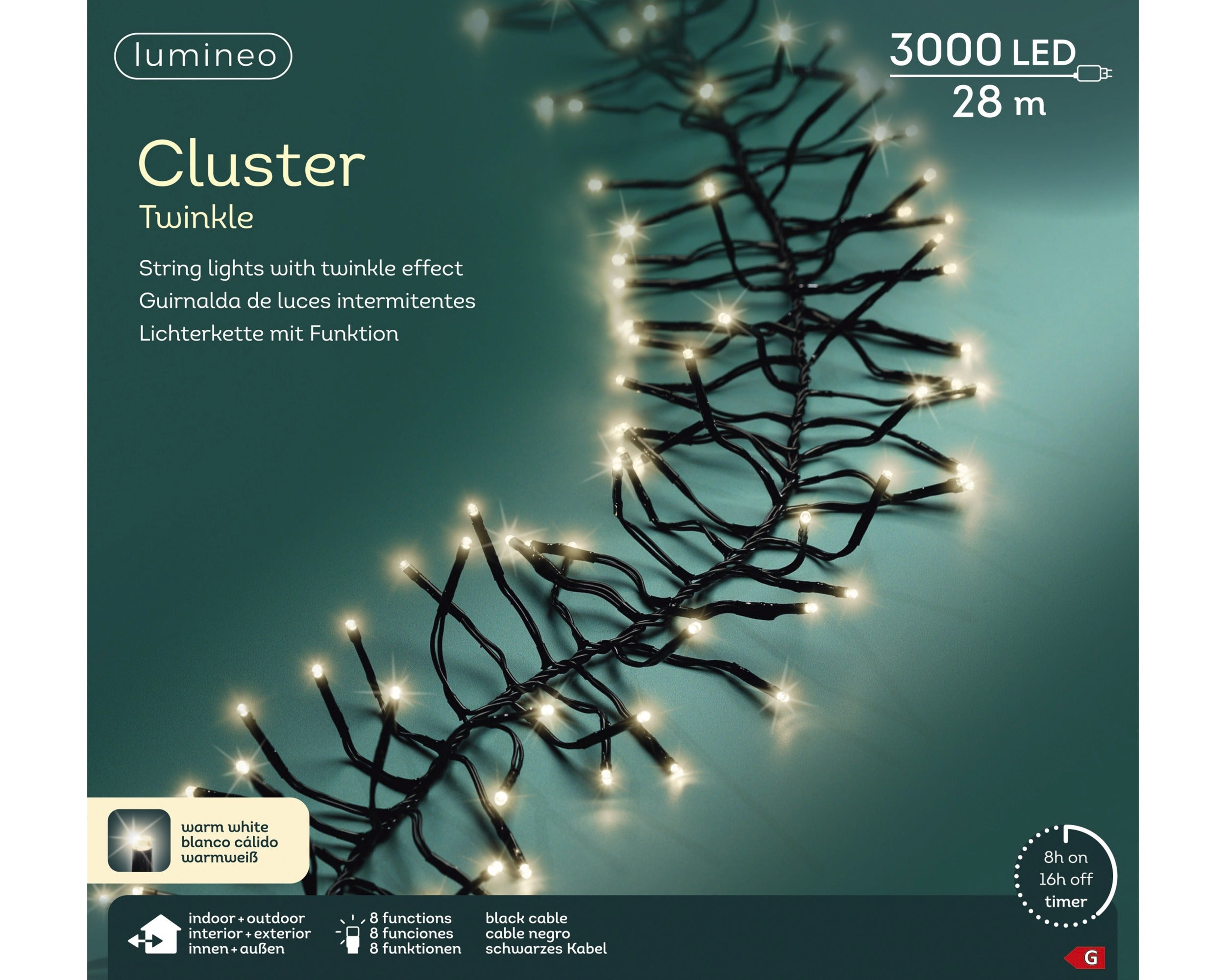 Lumineo LED cluster twinkel 2800cm 3000L - zwart/warm wit  - kerstverlichting