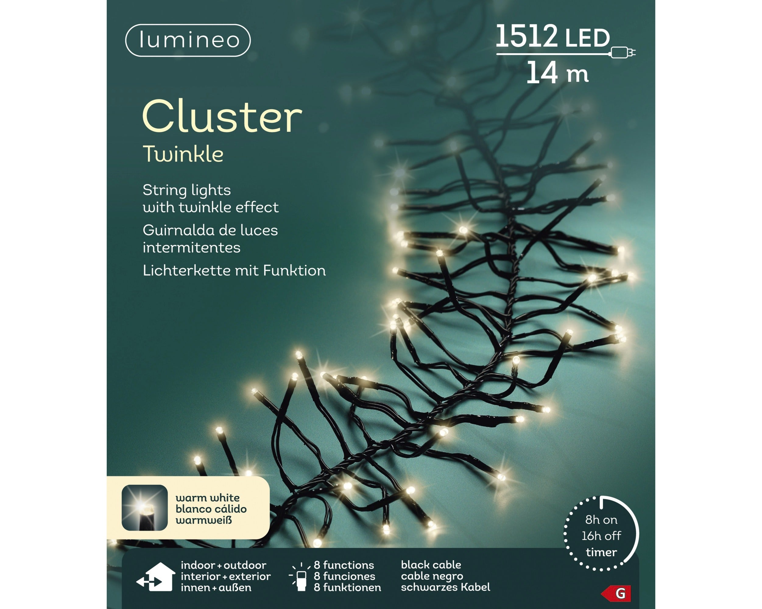 Lumineo LED cluster twinkel 1400cm 1512L - zwart/warm wit  - kerstverlichting