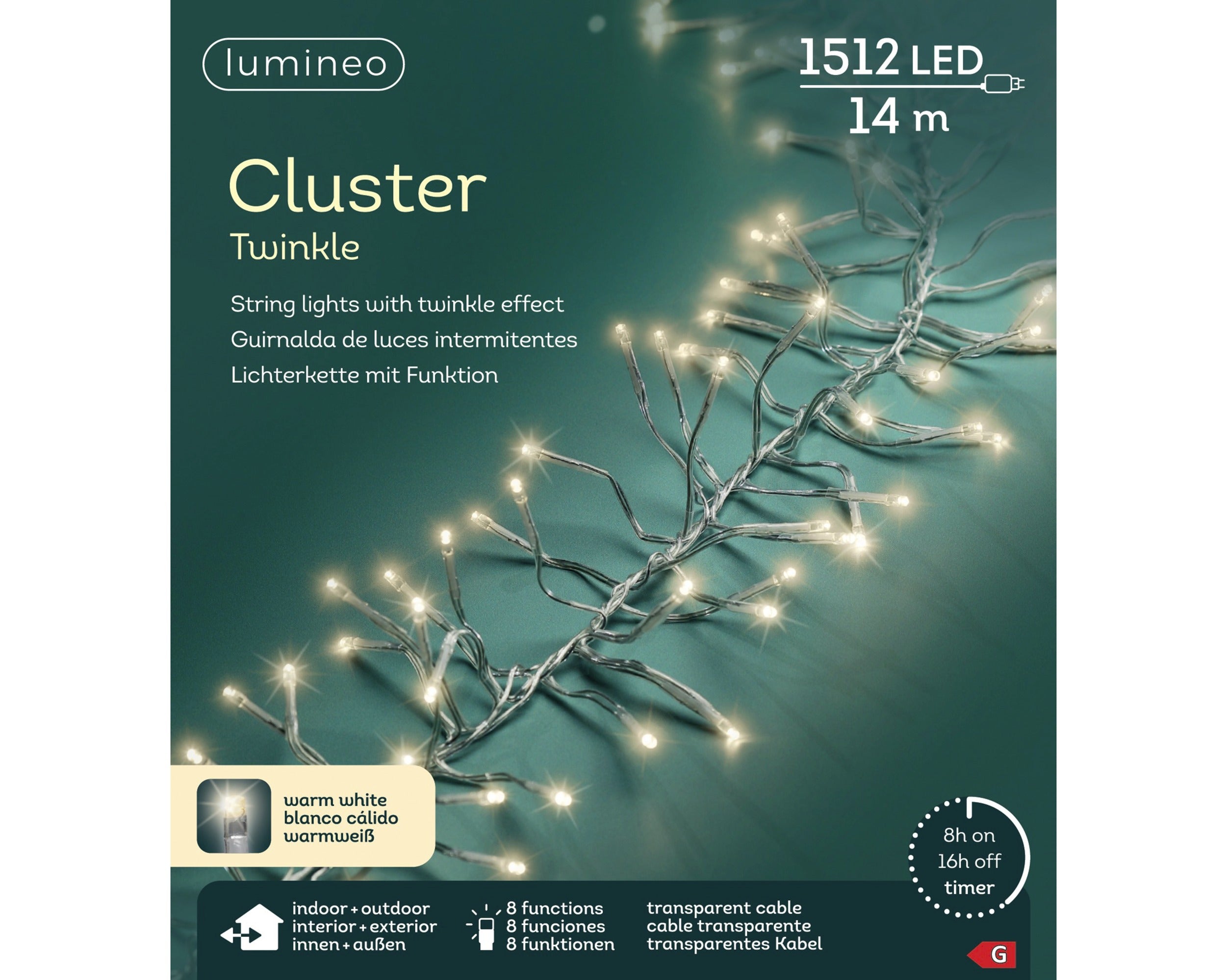 Lumineo LED cluster twinkel 1400cm 1512L - transparant/warm wit  - kerstverlichting