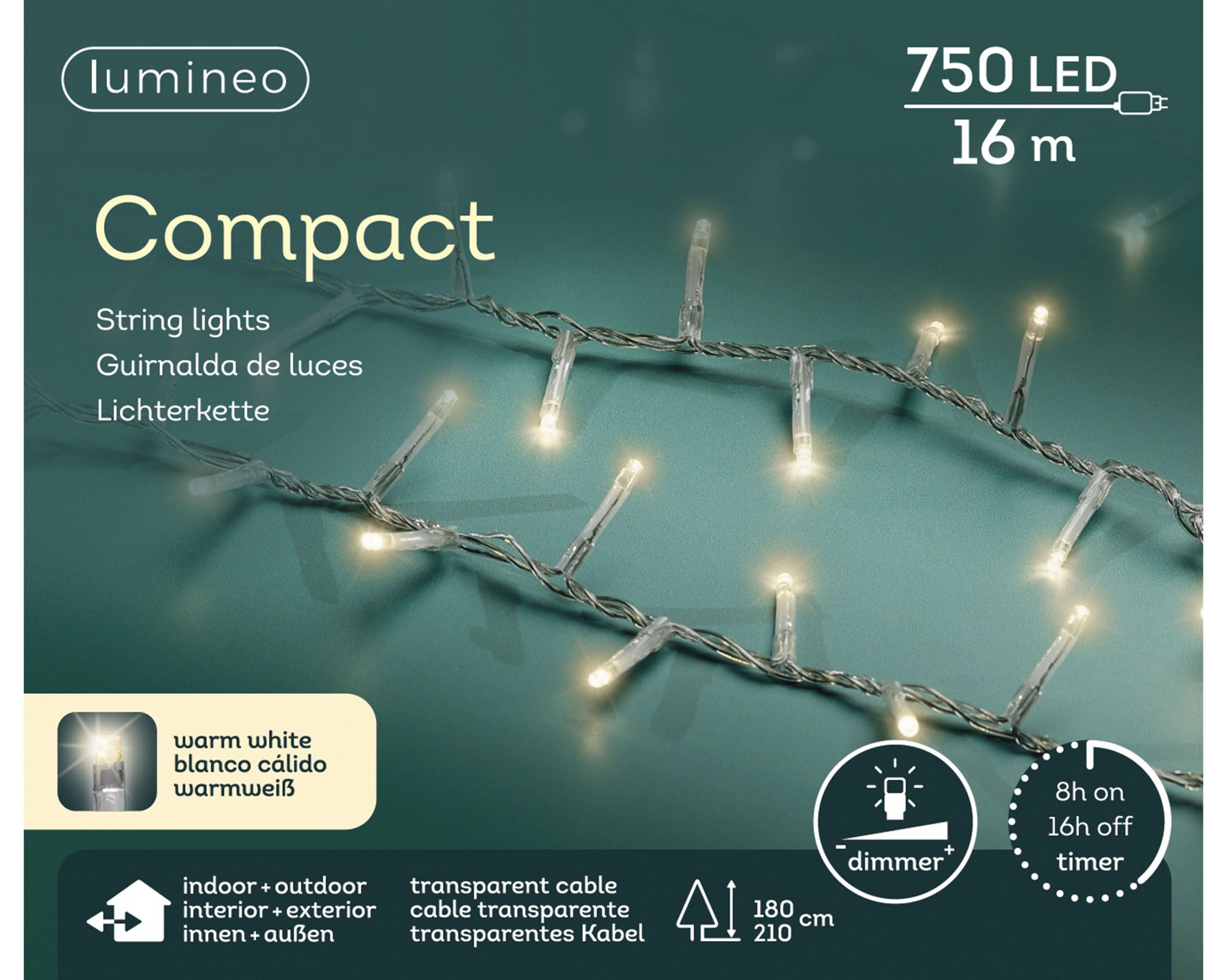 Lumineo LED compact 1600cm 750L - transparant/warm wit - kerstverlichting