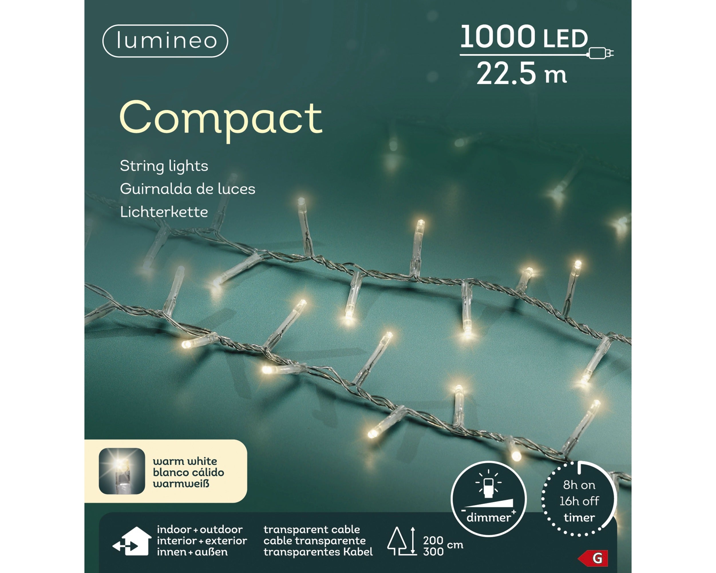 Lumineo LED compact 2250cm 1000L - transparant/warm wit - kerstverlichting