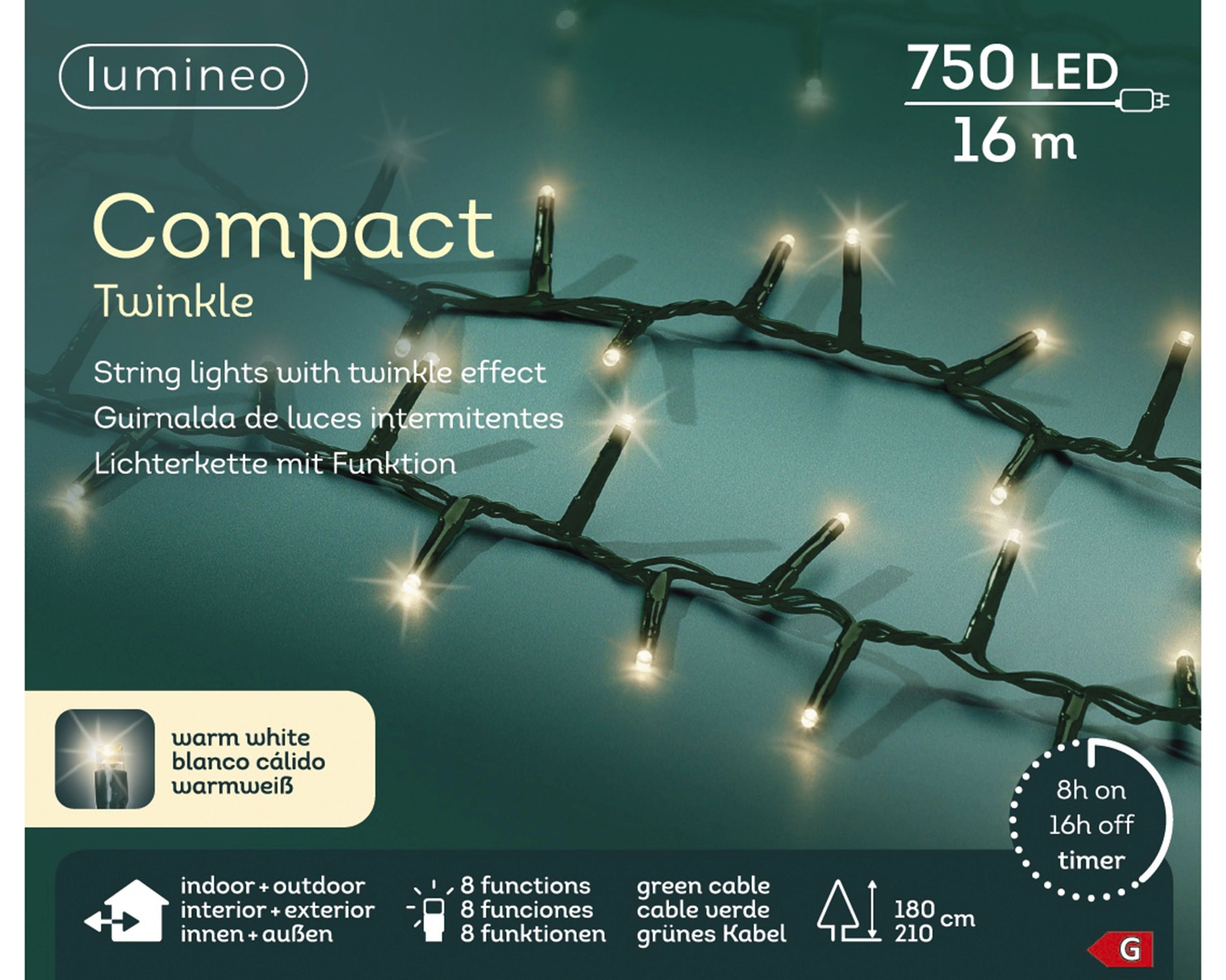Lumineo LED compact twinkel 1600cm 750L - groen/warm wit - kerstverlichting
