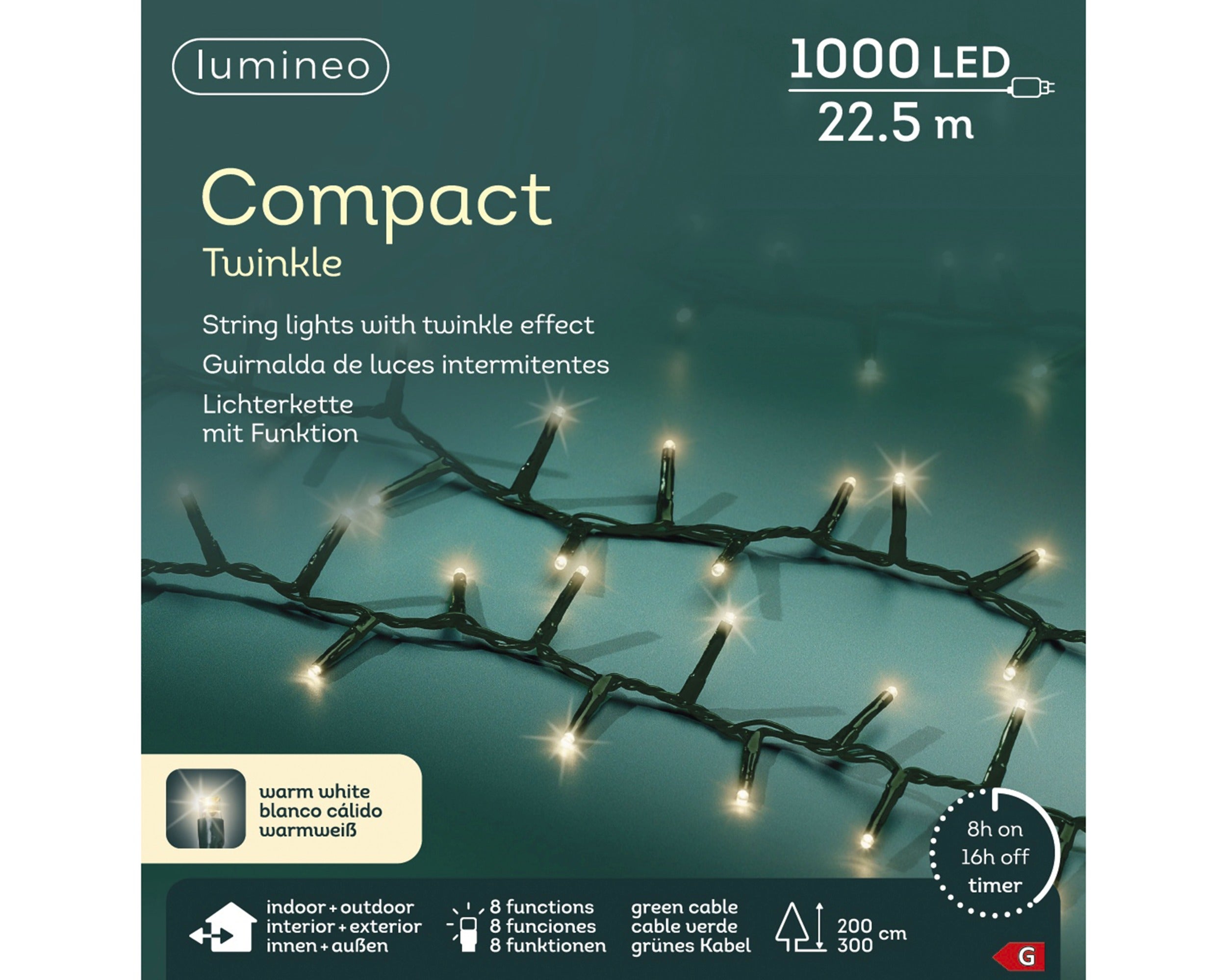 Lumineo LED compact twinkel 2250cm 1000L - groen/warm wit - kerstverlichting