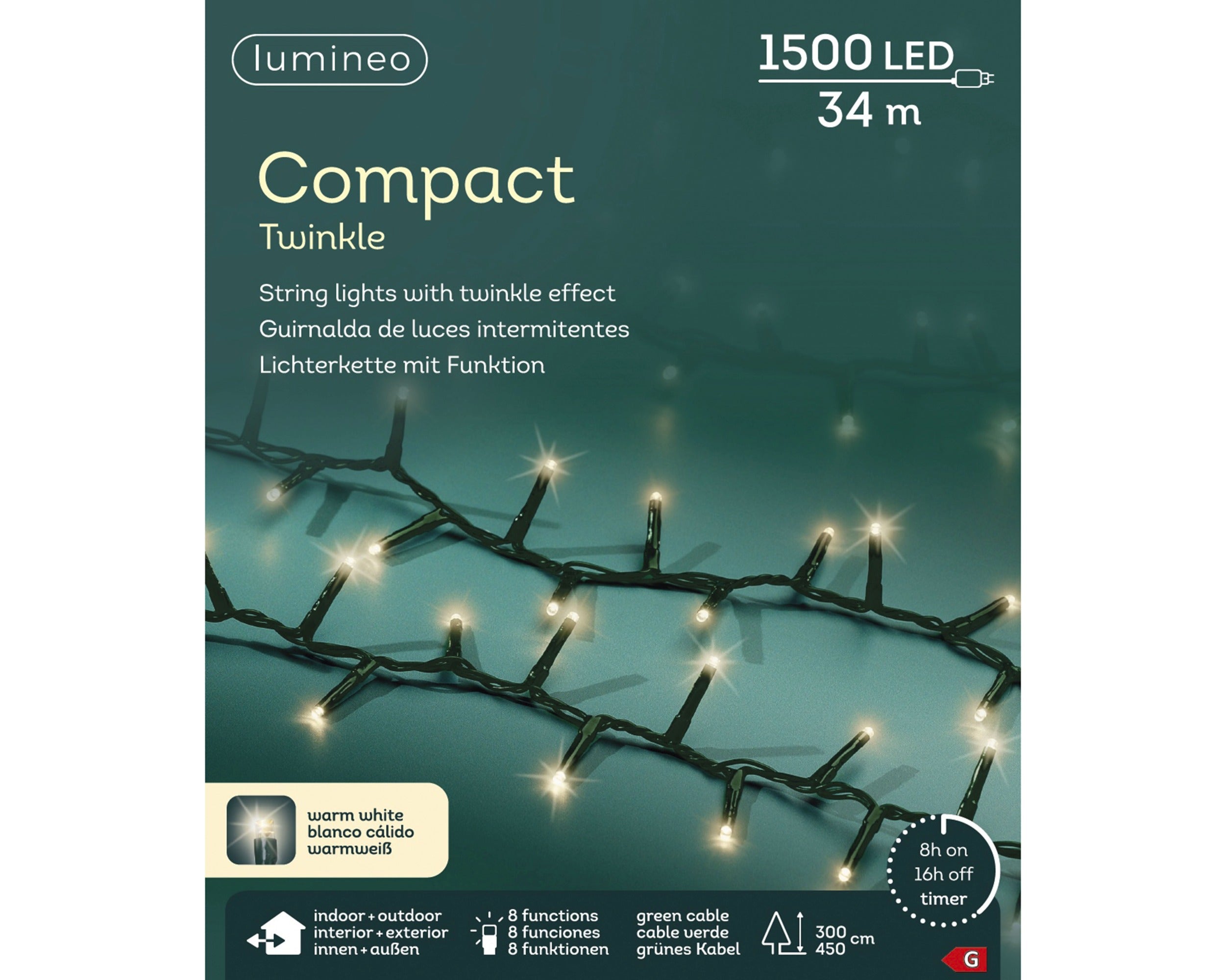 Lumineo LED compact twinkel 3400cm 1500L - groen/warm wit - kerstverlichting