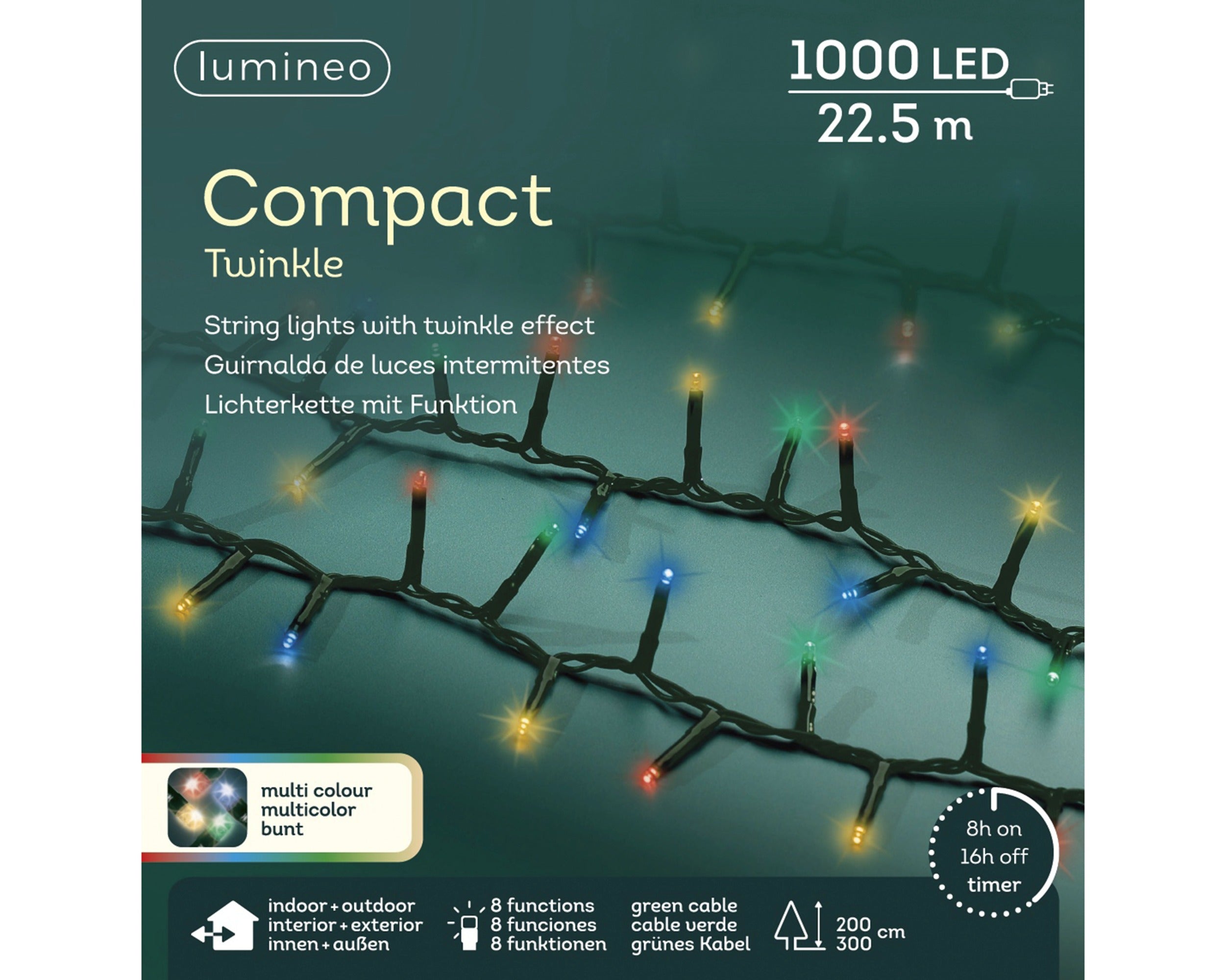 Lumineo LED compact twinkel 2250cm 1000L - groen/multi - kerstverlichting