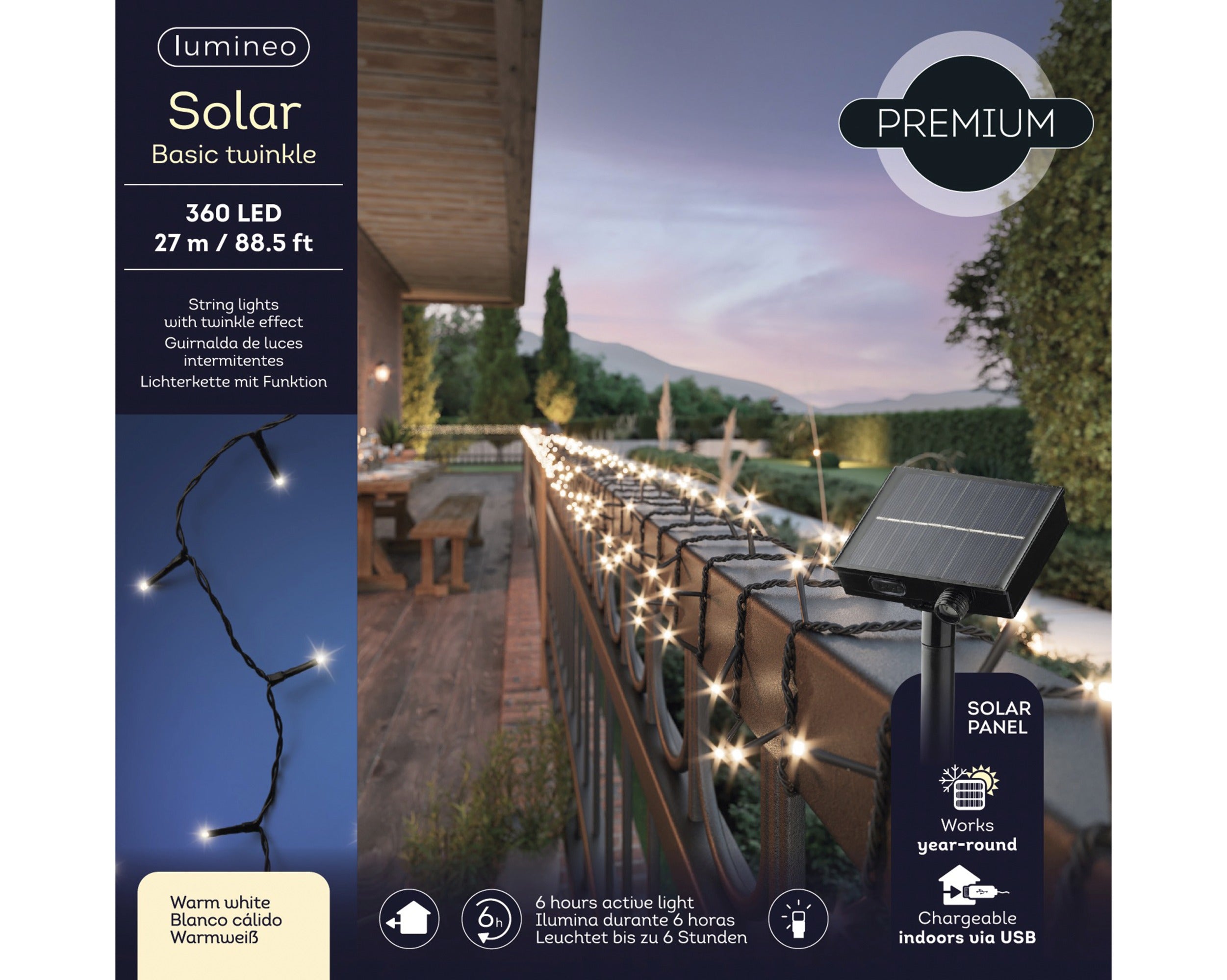 Lumineo solar basic pvc twinkel buiten 2700cm 360L - zwart/warm wit - kerstverlichting