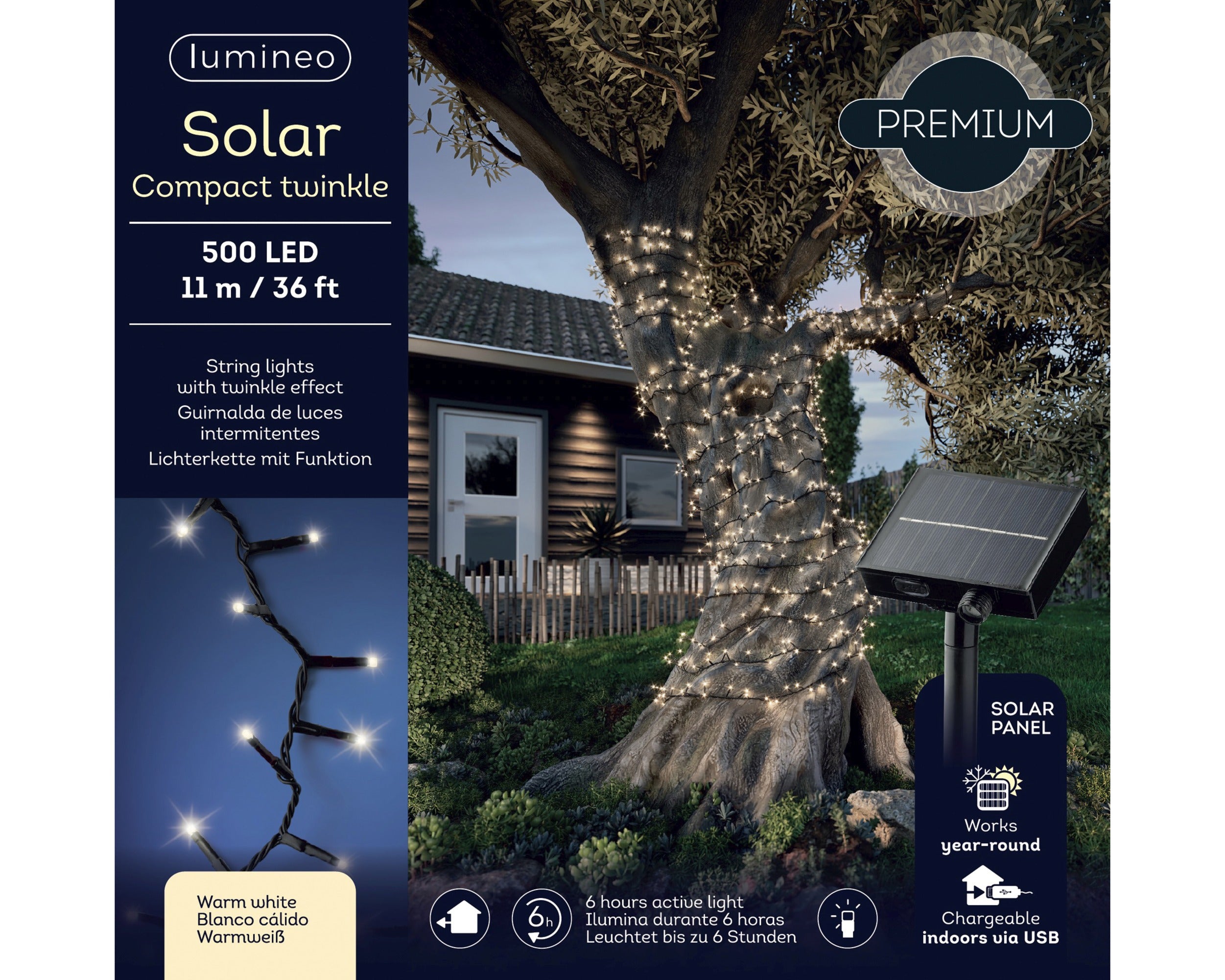 Lumineo solar compact twinkel buiten 1100cm 500L - zwart/warm wit - kerstverlichting