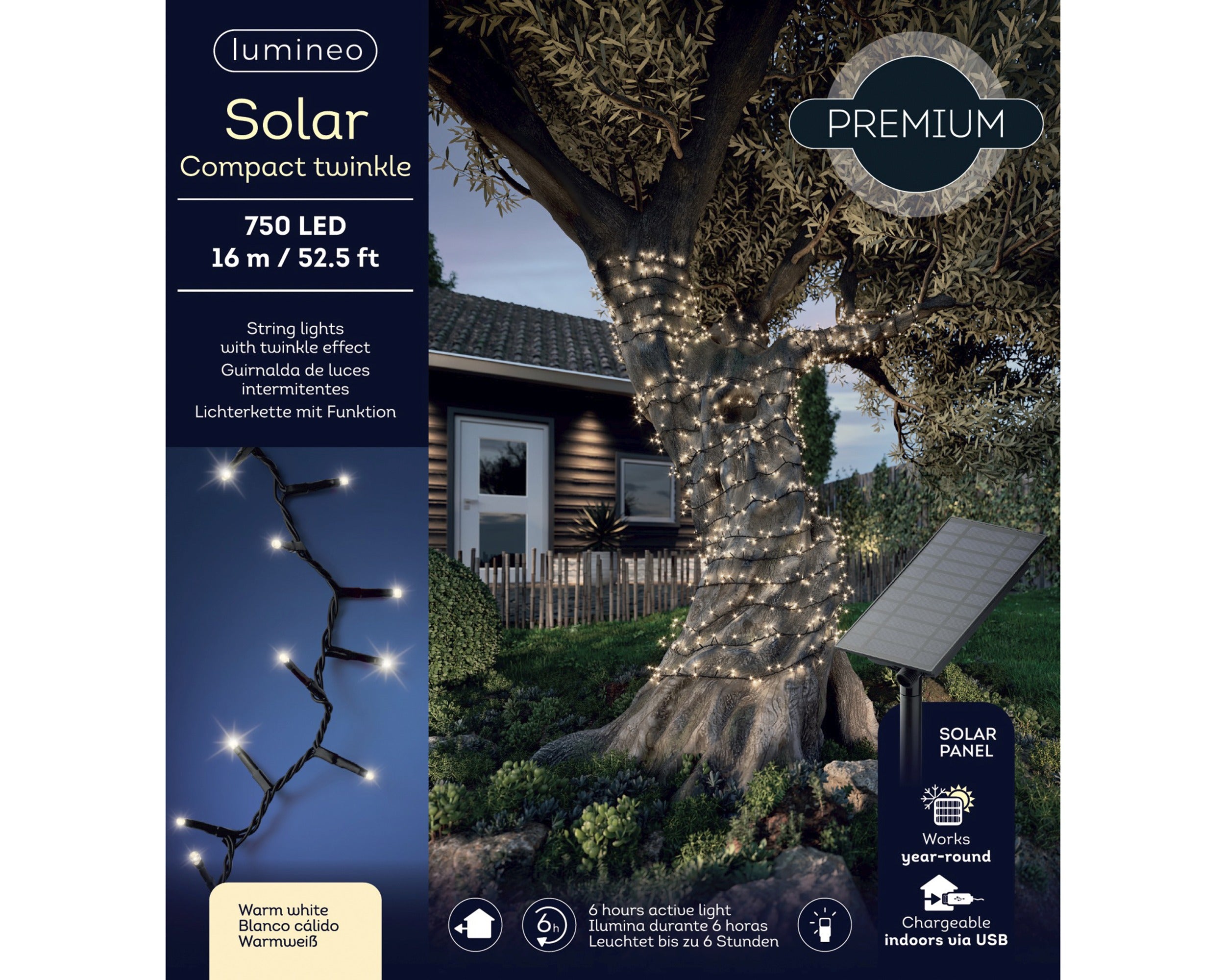 Lumineo solar compact twinkel buiten 1600cm 750L - zwart/warm wit - kerstverlichting