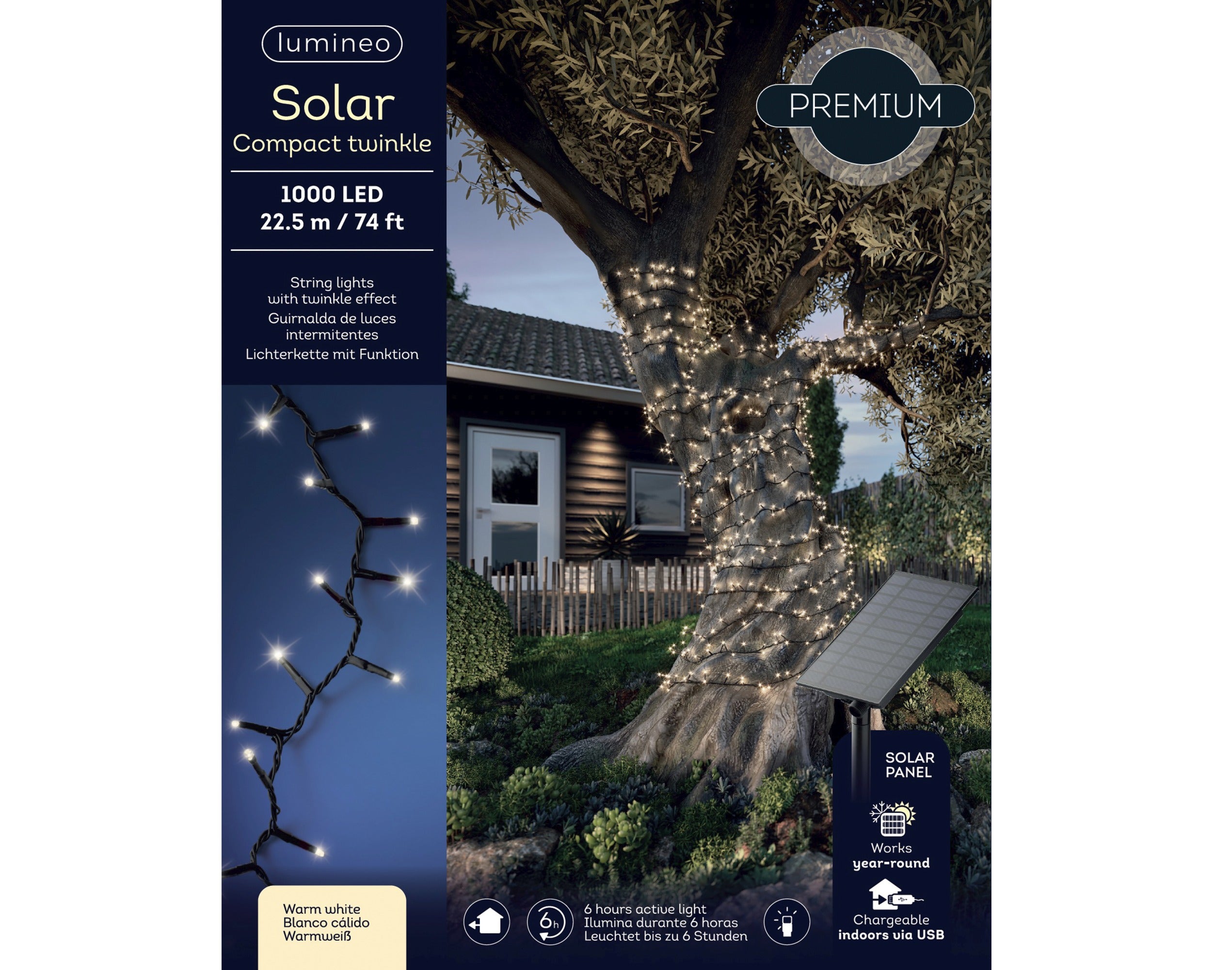 Lumineo solar compact twinkel buiten 2250cm 1000L - zwart/warm wit - kerstverlichting
