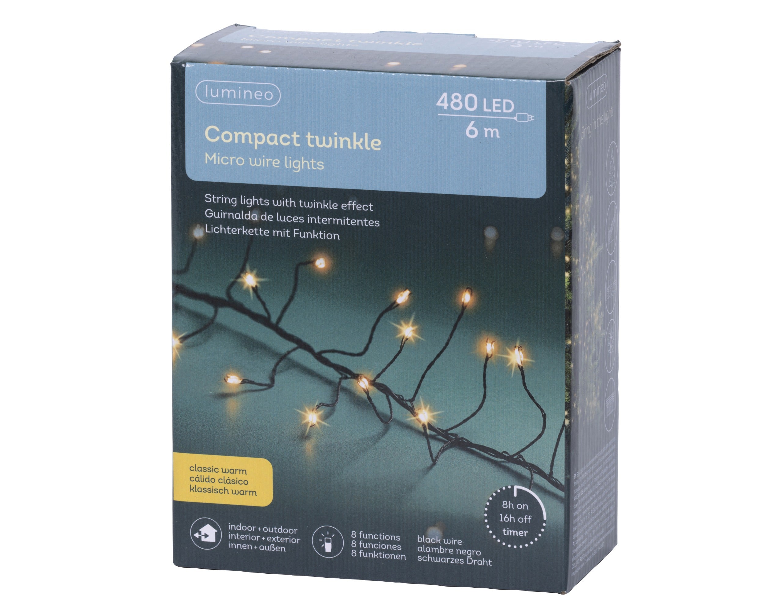 Lumineo micro LED compact twinkel 600cm 480L - zwart/klassiek warm - kerstverlichting
