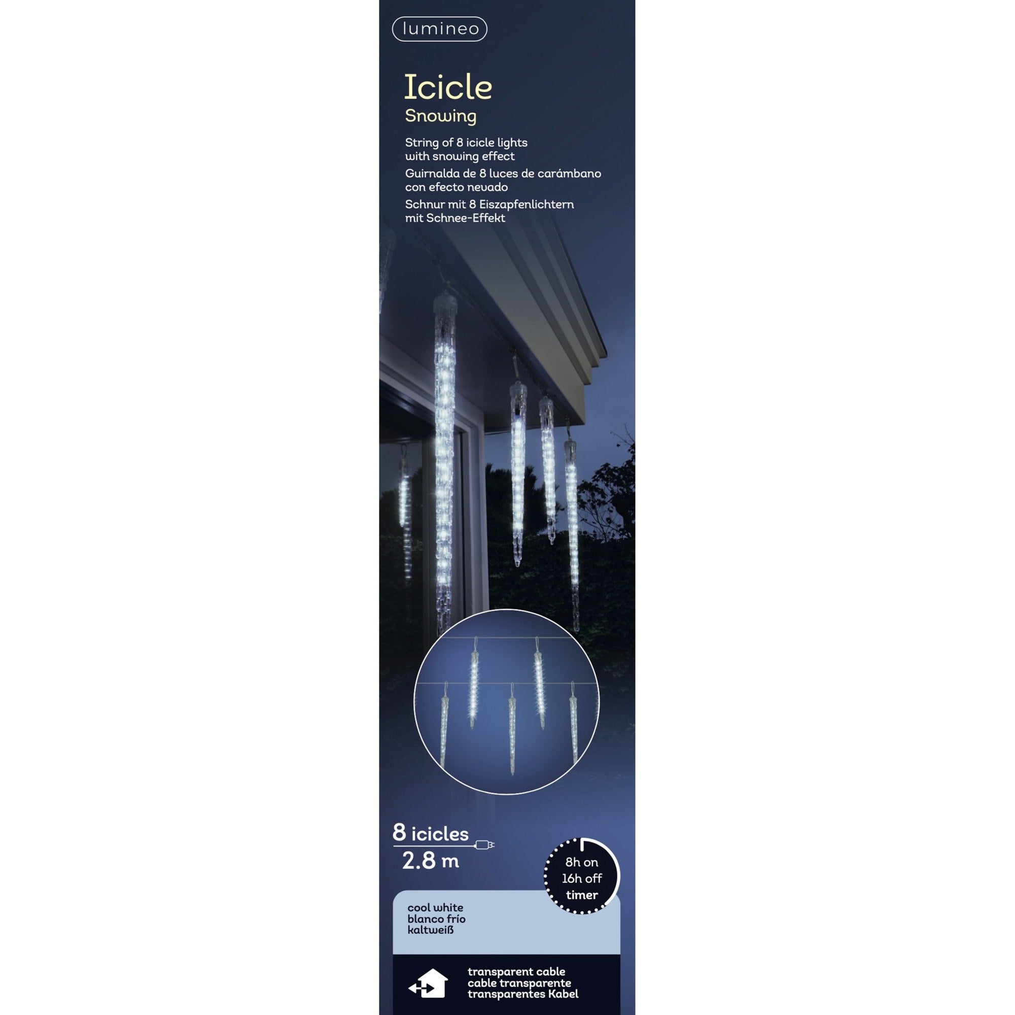 Lumineo LED icicle sneeuwval 280cm 192L - transparant/koel wit - kerstverlichting