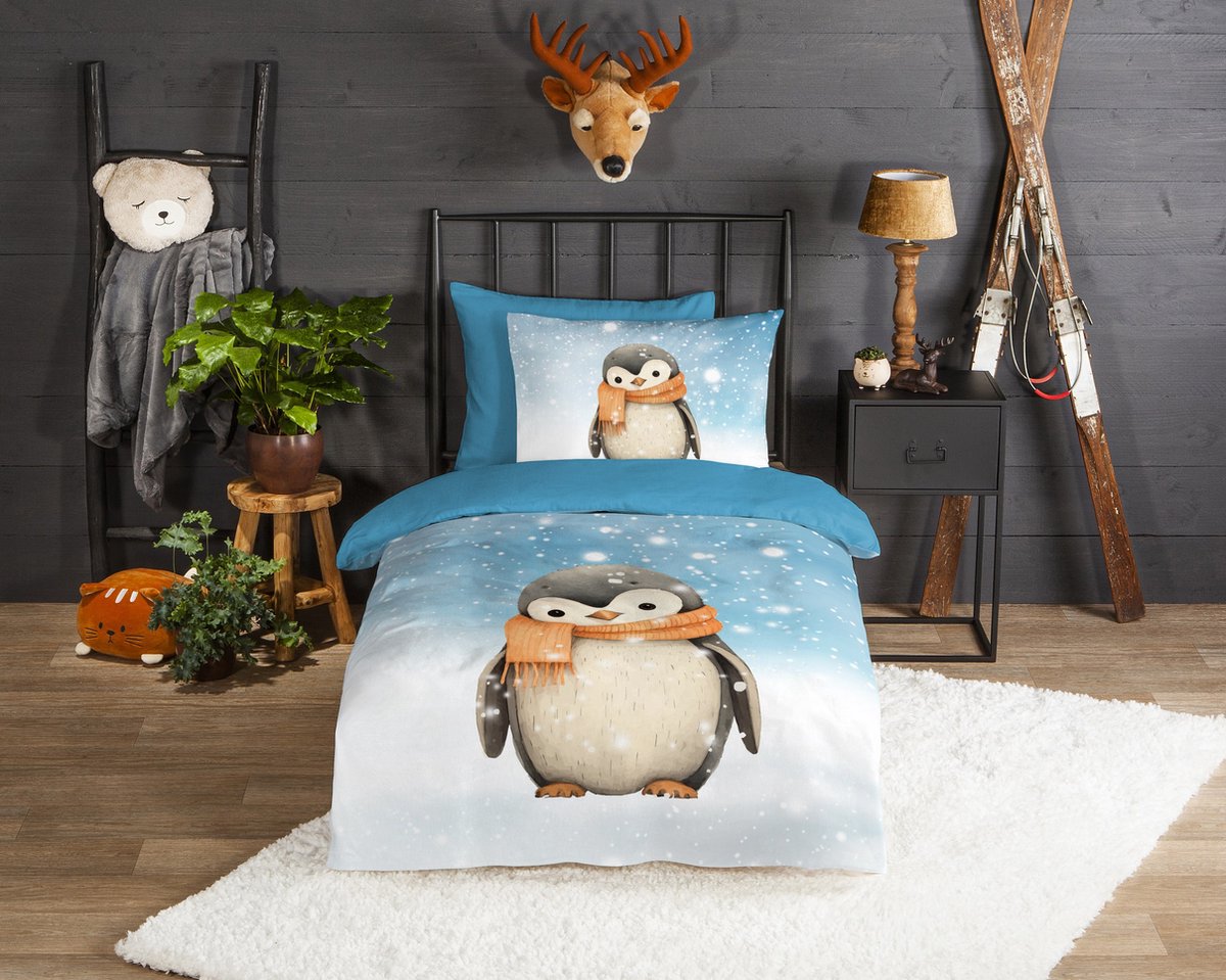 GOODMORNING Dekbedovertrek - 140x220cm 32087 pinguin flanel multi