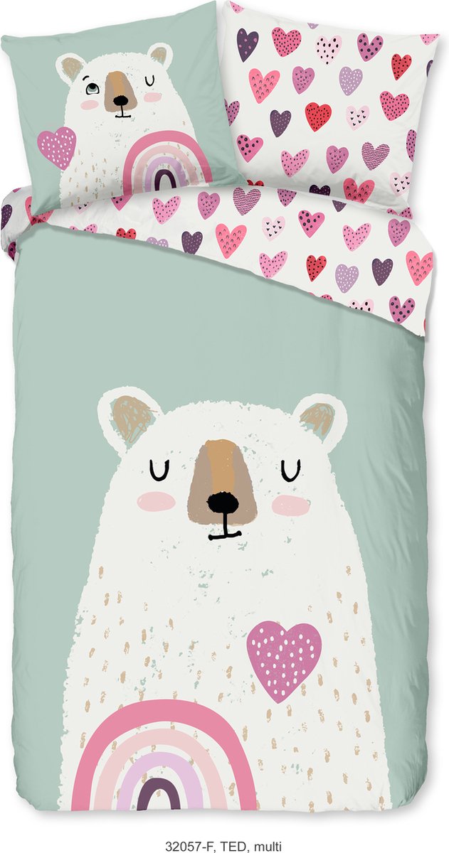 GOODMORNING Dekbedovertrek - 140x220cm 32057 beer met regenboog flanel multi