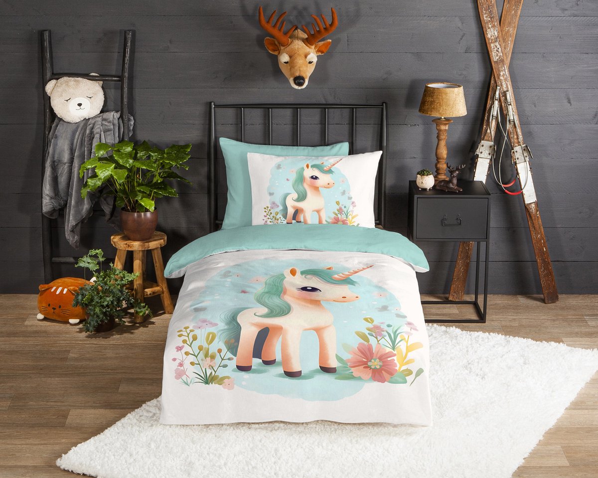 GOODMORNING Dekbedovertrek - 140x220cm - 33047 flanel unicorns multi