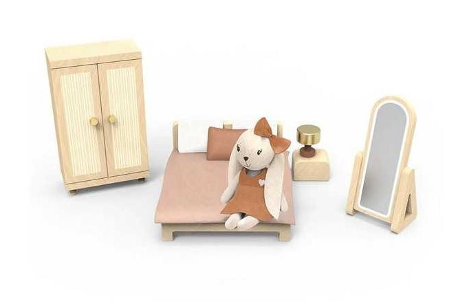 SPEEDY MONKEY poppenhuis slaapkamer + 1 karakter - h12cm
