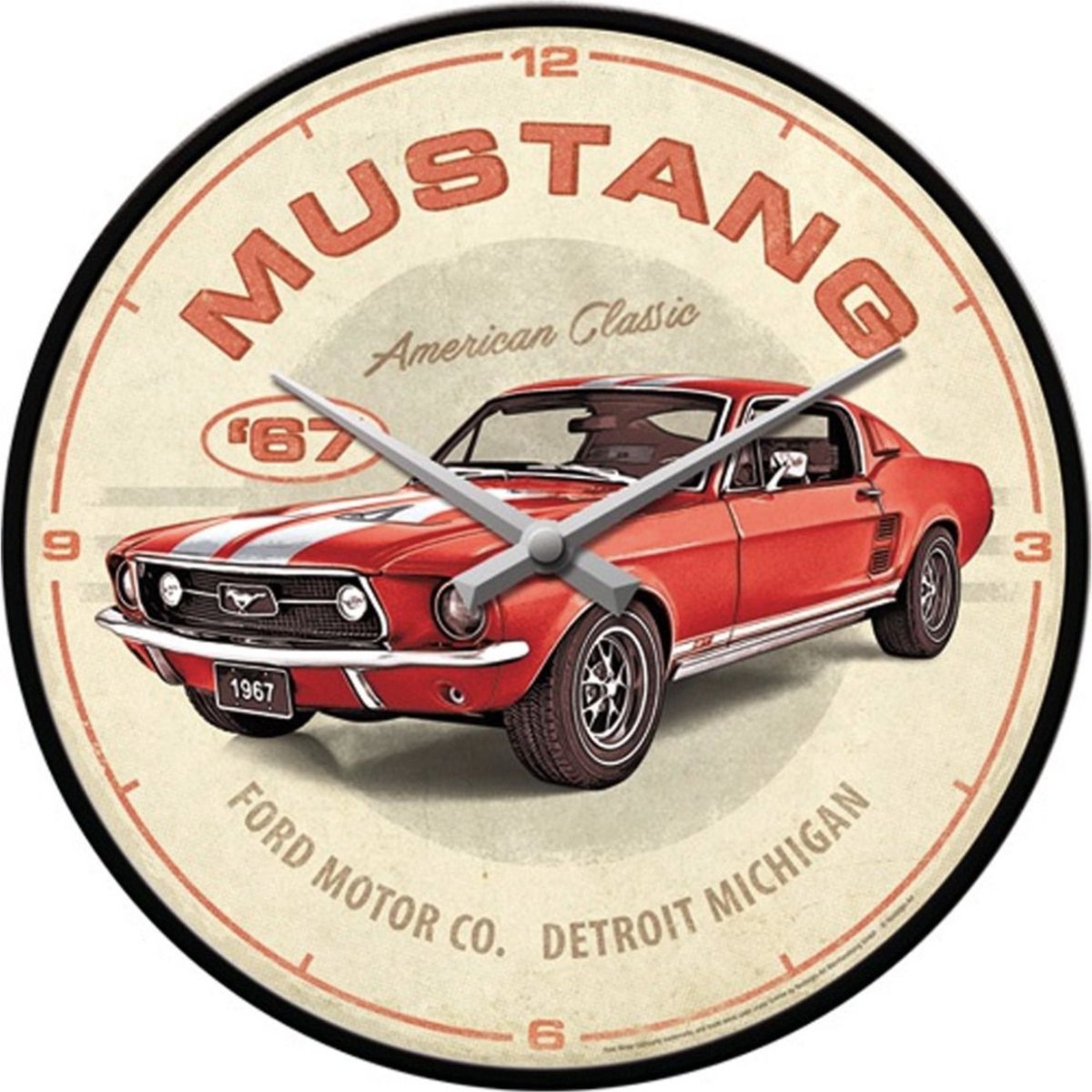Wandklok - Ford Mustang GT 1967 - rood