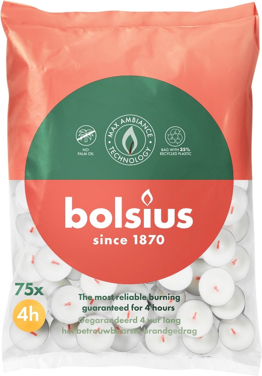 BOLSIUS theelichtjes 4u 75stuks - wit (zak)   103630307900   TU UC