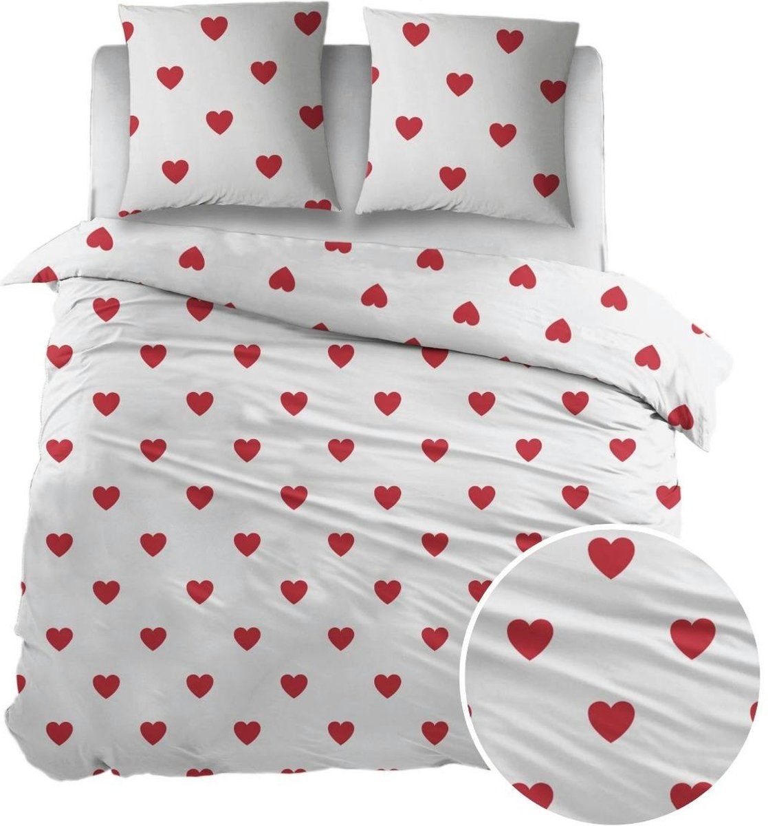 DREAMS Evi dekbedovertrek flanel - 200x 220cm - wit/ rood