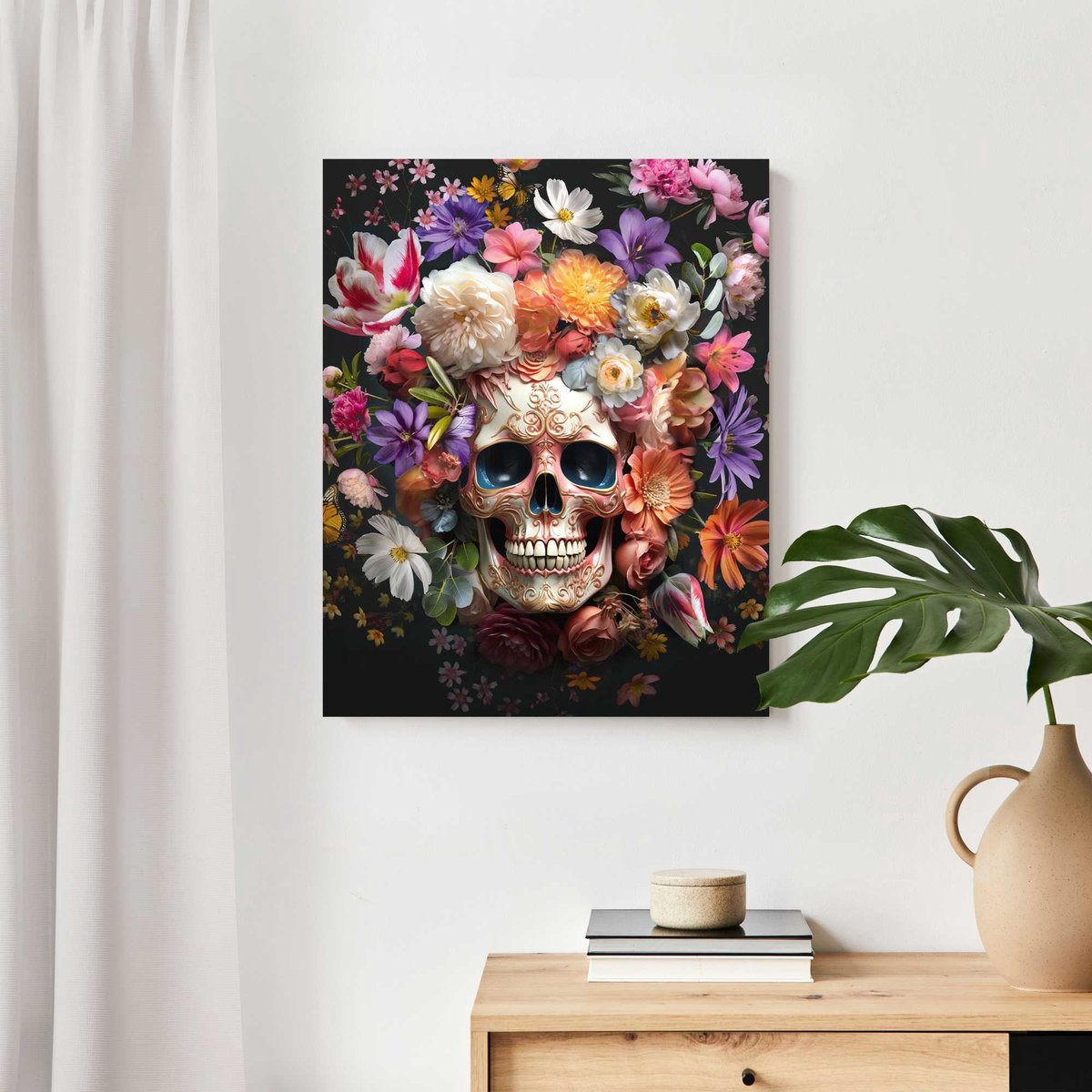 Deco panel - 40x50cm - floral skull