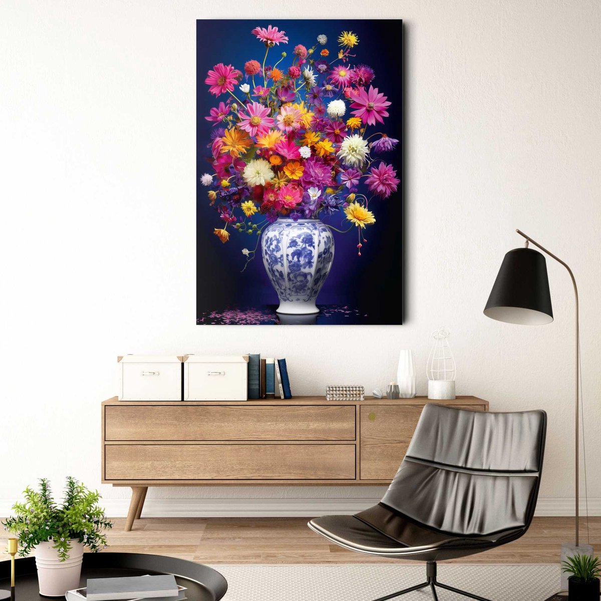 Deco glass  78x116cm - delft flowers
