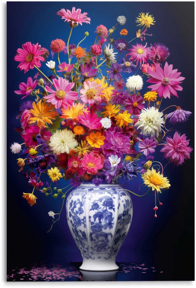 Deco glass  78x116cm - delft flowers