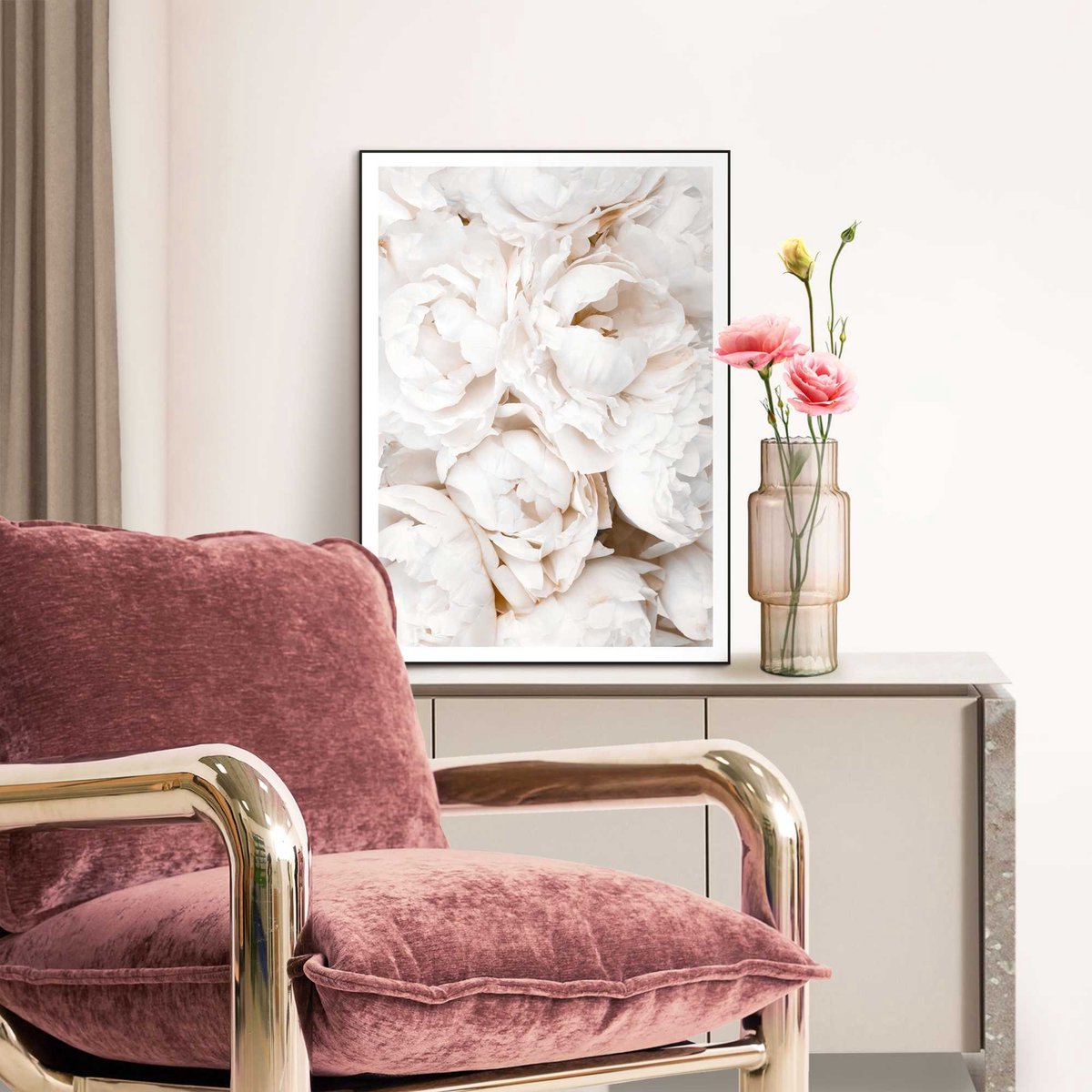 Slim frame black - 50x70cm - white roses