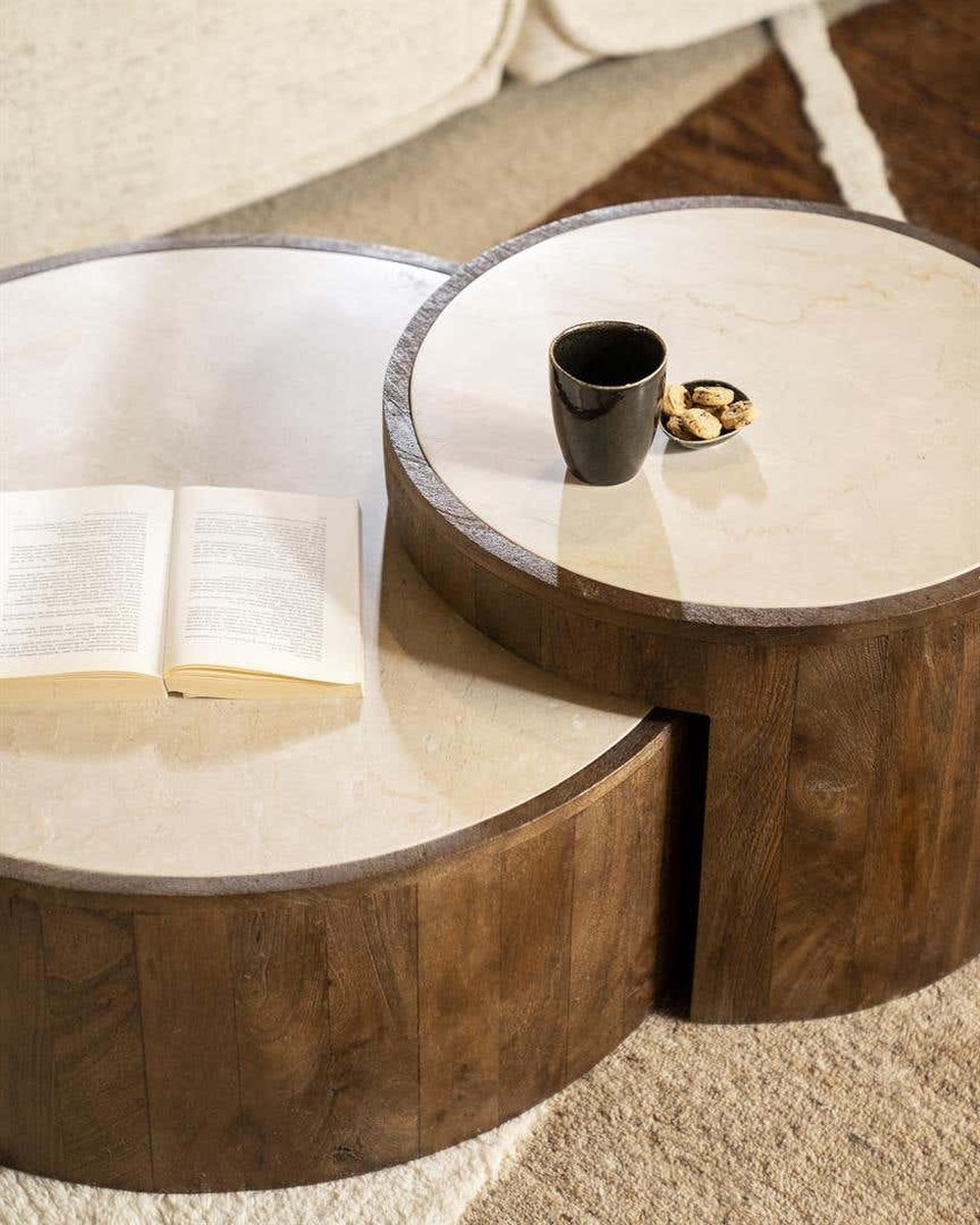 ELEONORA Hazel salontafel set - mangohout & marmer