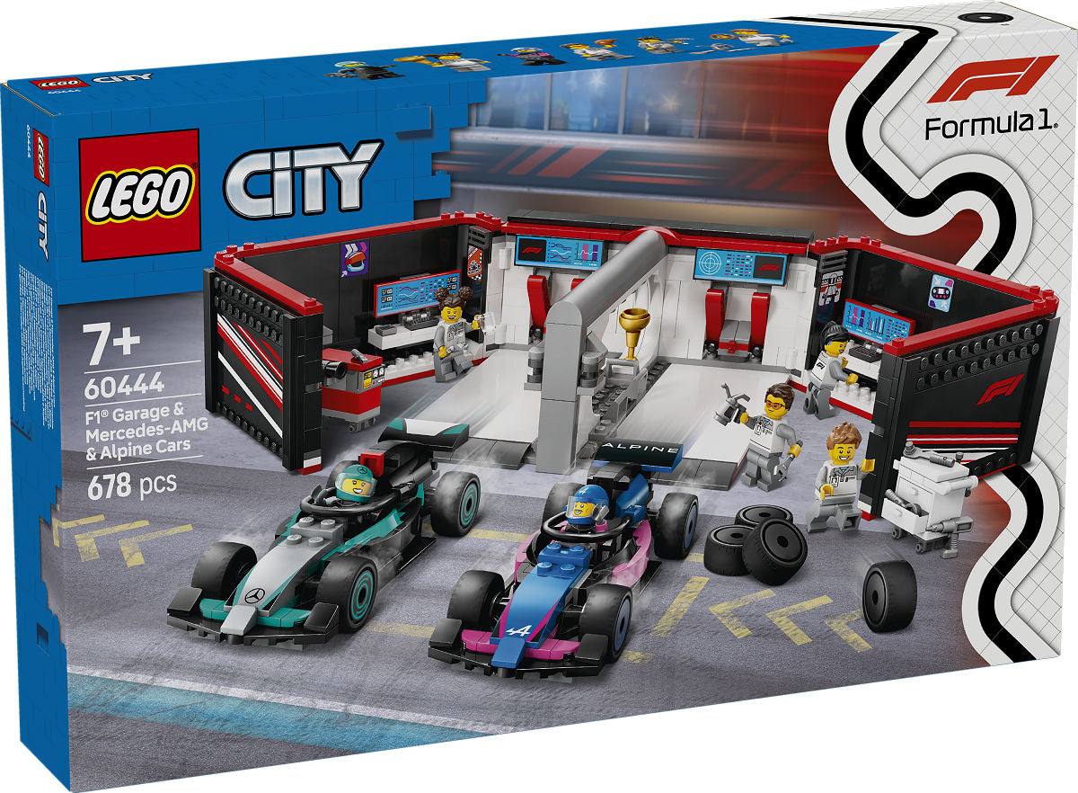 LEGO City 60444 F1 garage met Mercedes AMG en alpine auto's