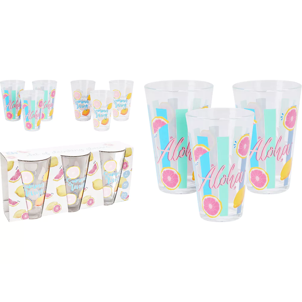 Glazenset 3dlg - ass. (prijs per set)
