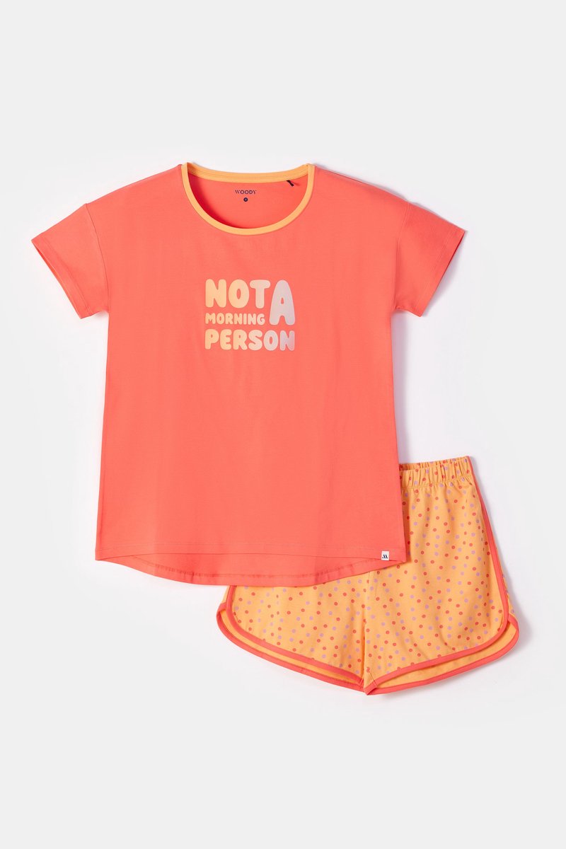 WOODY meisjes pyjama - koraalrood - 14y