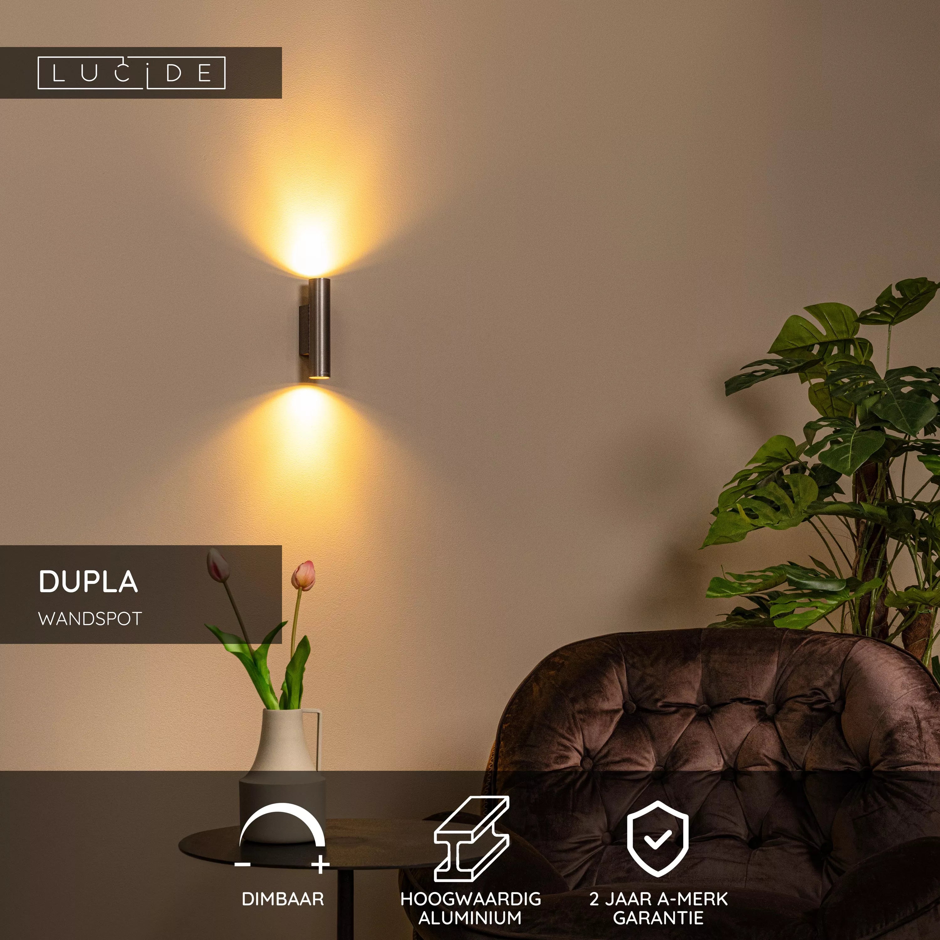 LUCIDE Dupla wandspot grijs 2xGU10 MR11 3,8W