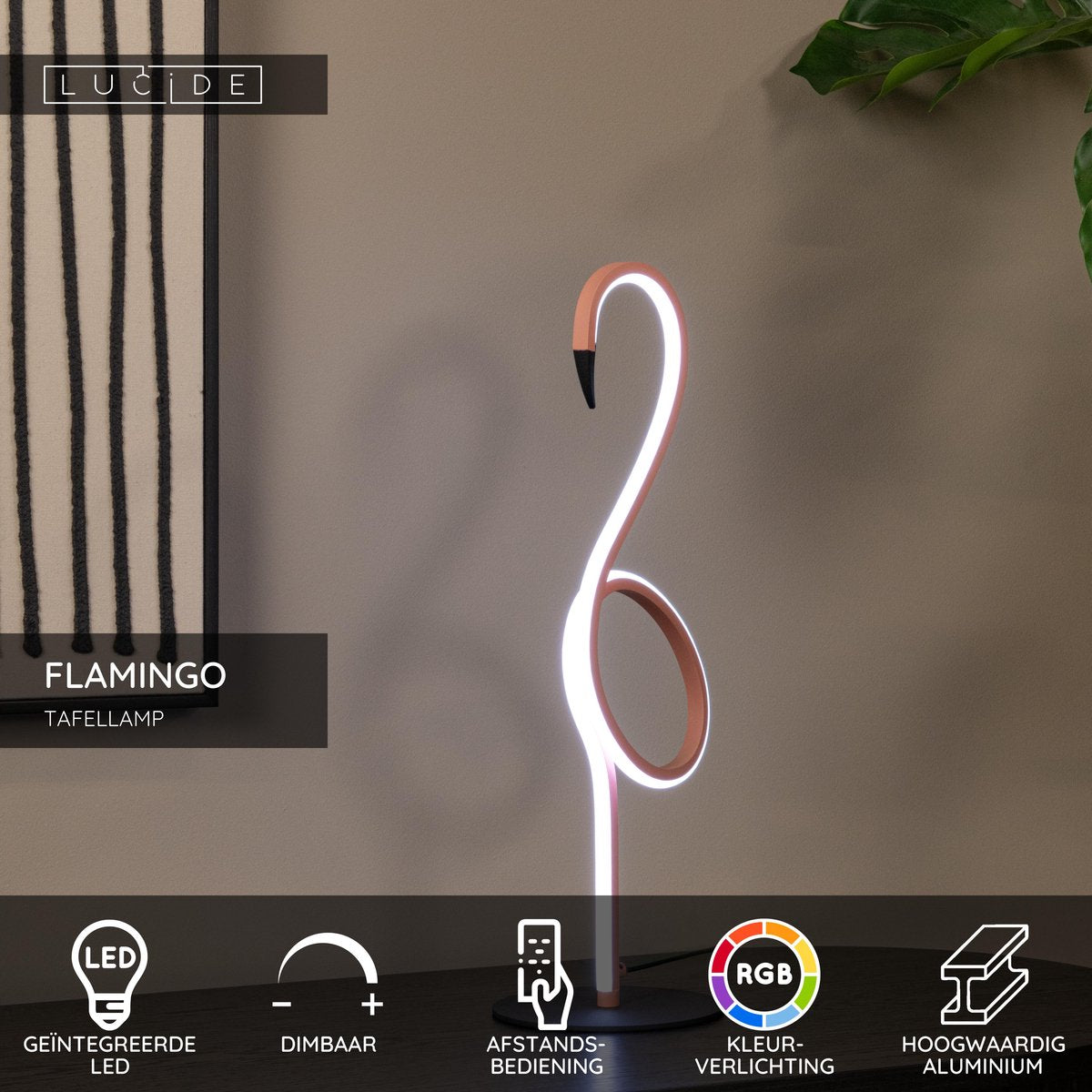 LUCIDE Flamingo tafellamp roze LED dimb. 5.5W 24V