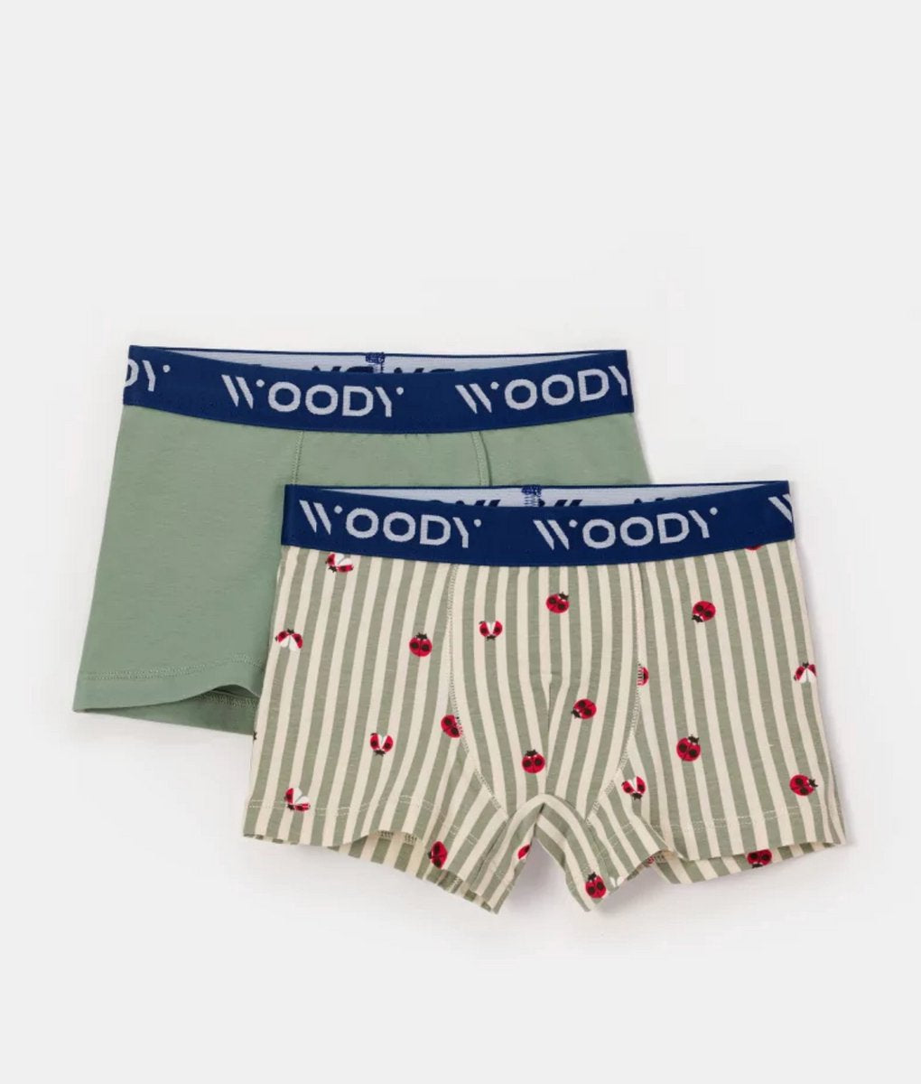 WOODY jongens boxershorts 2st.- kaki + lieveheersbeestje print - 8j.