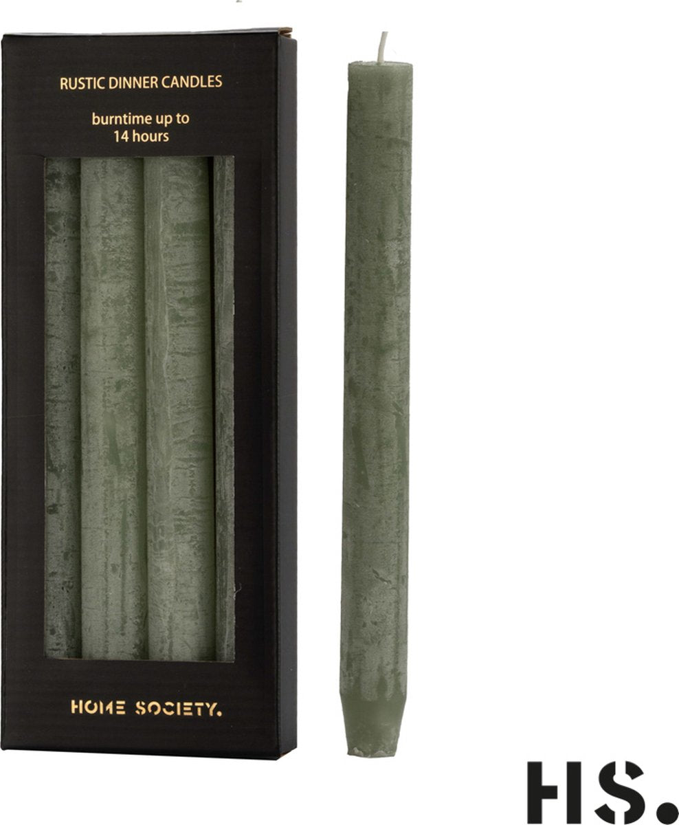 HOME SOCIETY Tafelkaarsen 4st.- L 24.5cm - celadon groen