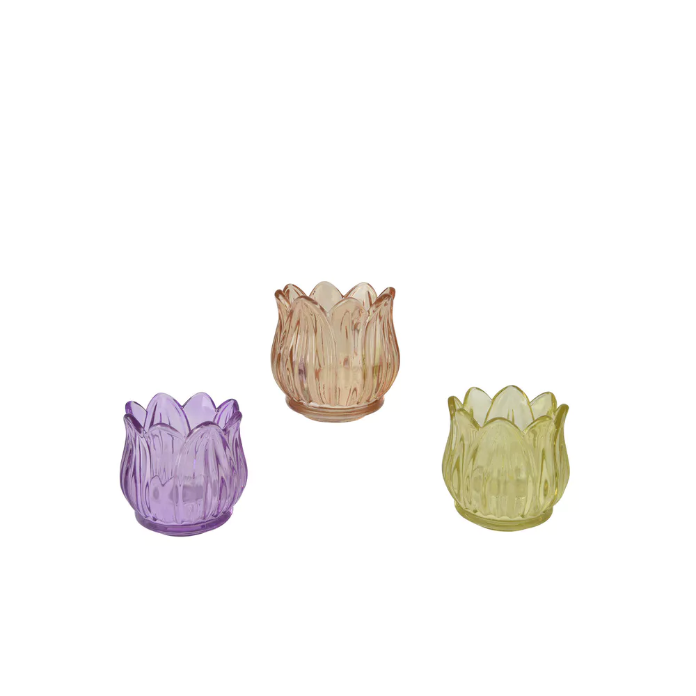 Theelichthouder glas ass. 3 - 6.5x7.3cm - multi color
