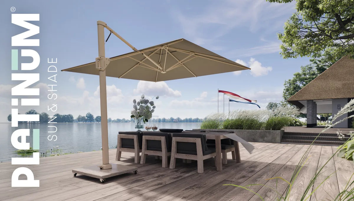 BEAUFORT Premium parasol 320x320cm- doek champagne- stok sandstone  excl. voet