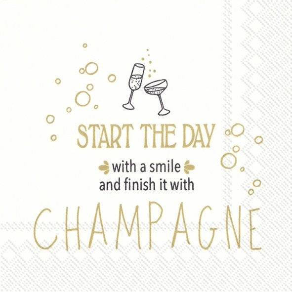 IHR Cocktailservet 25x25cm - Start the day with a smile - goud    783509