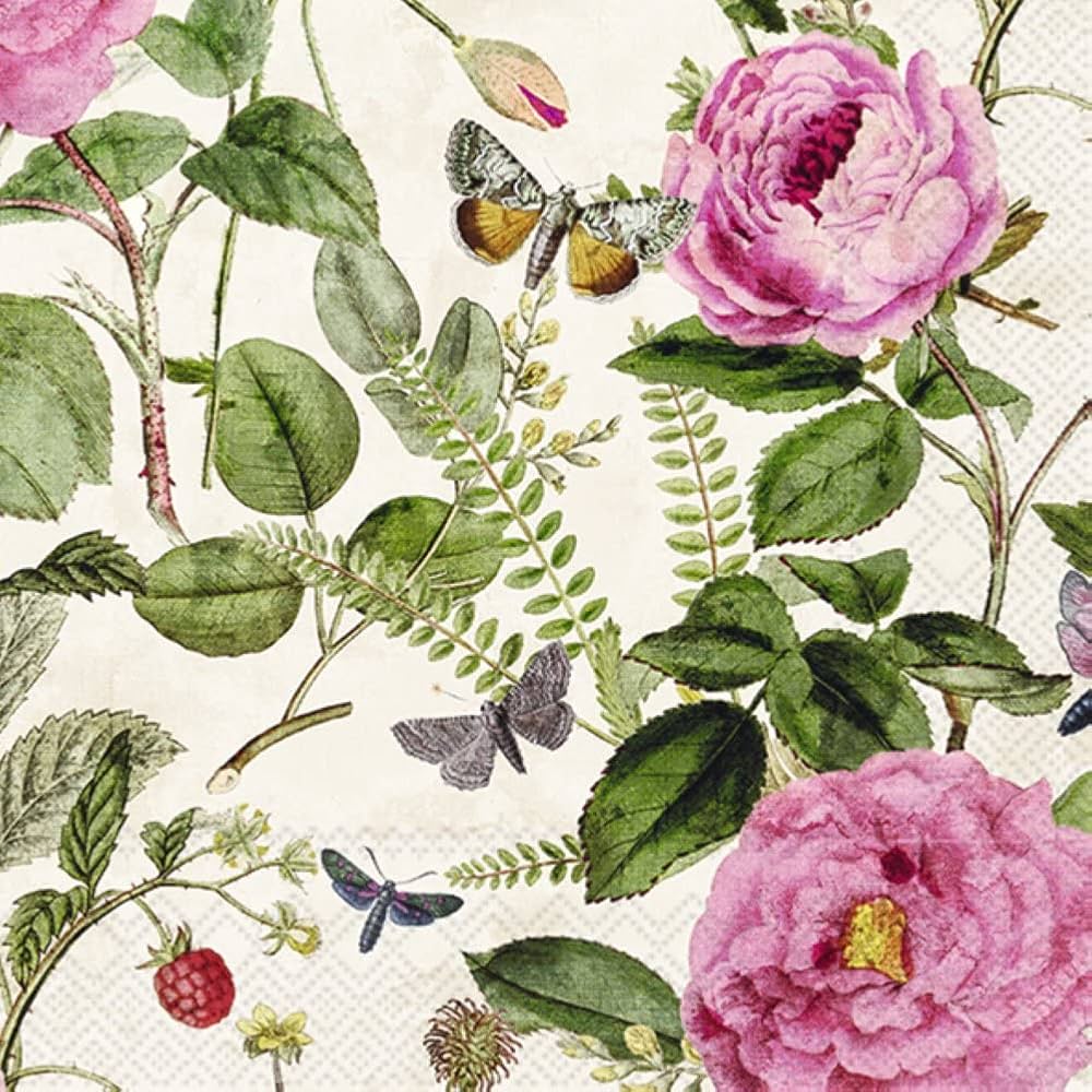 IHR Cocktailservet 25x25cm - Bloemen /roze   992260