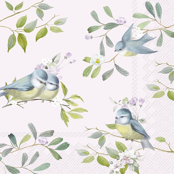 IHR Lunchservet 33x33cm - Romantic birds - licht roze       1031859