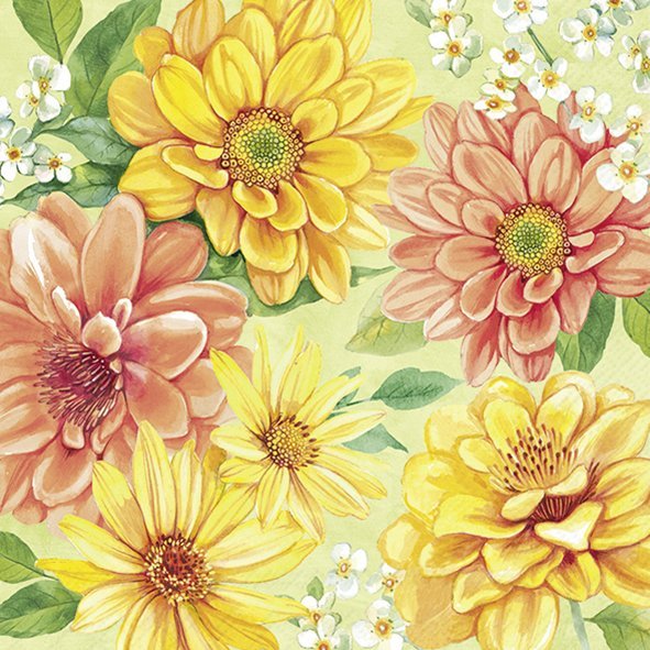 IHR Lunchservet 33x33cm - Bloemen - licht groen       1065629