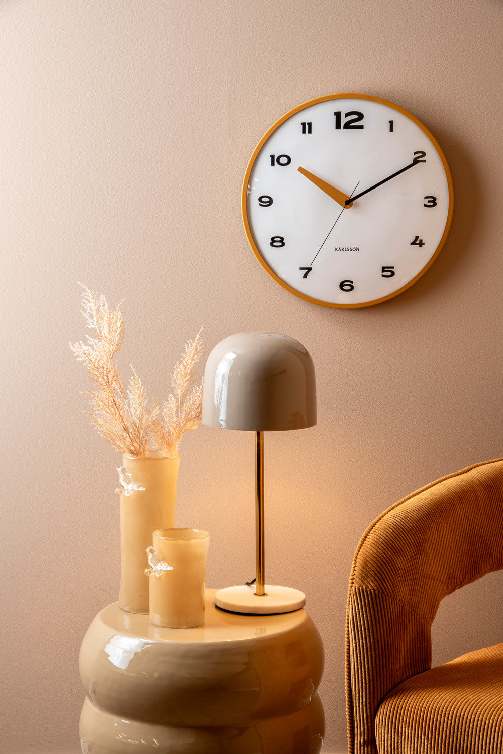 Present Time Vaas vogel op tak - zacht geel - Smal