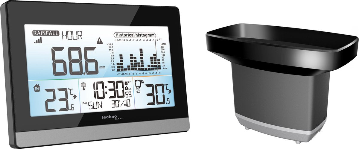 TECHNOLINE Weerstation 6019 - zwart/ zilver met regenmeter