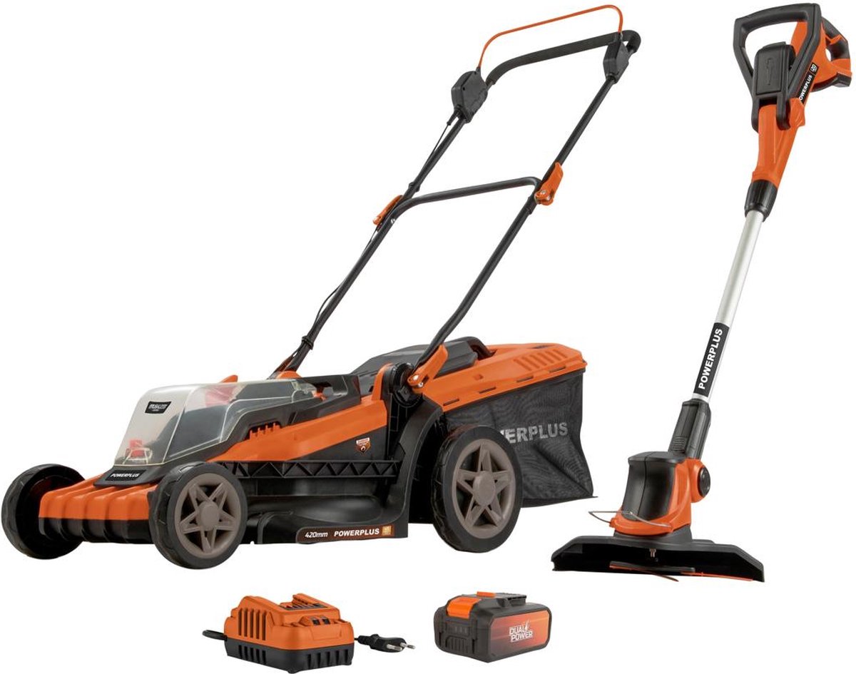 POWERPLUS Grasmaaier & trimmer dual power - incl. batterij 2x20V 5.0/2.5Ah en lader